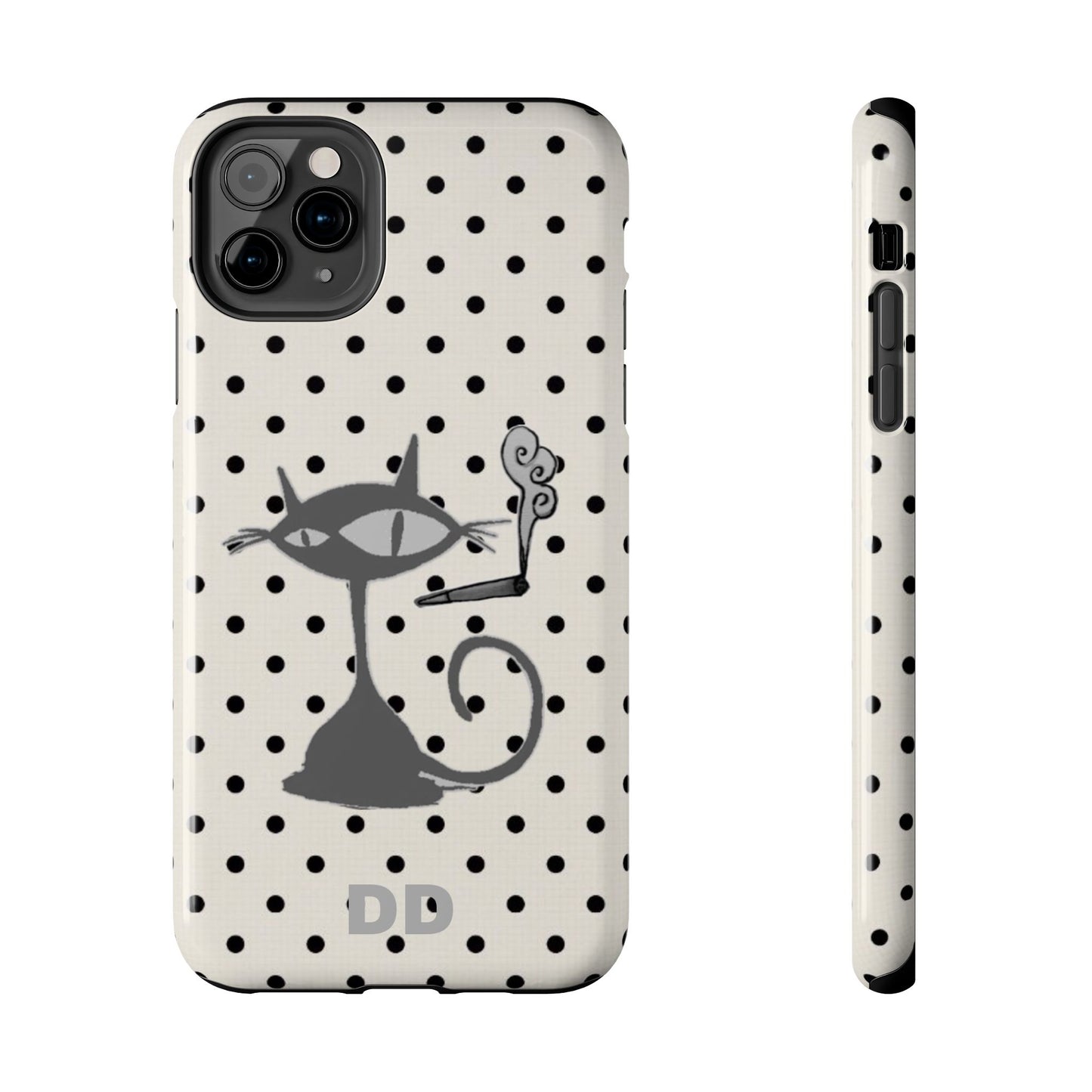Le Cat Phone Case in Cream & Black Polka