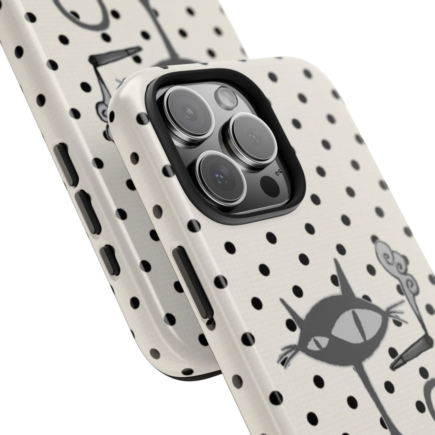 Le Cat Phone Case in Cream & Black Polka
