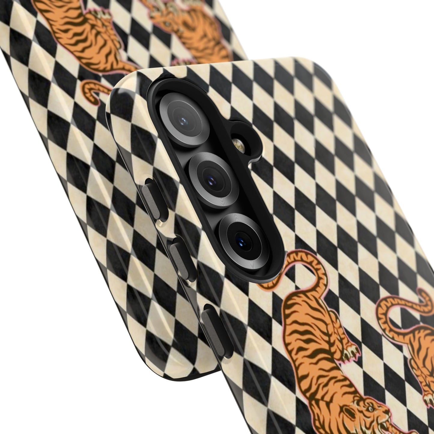 Tigress Phone Case in Black & White Diamonds