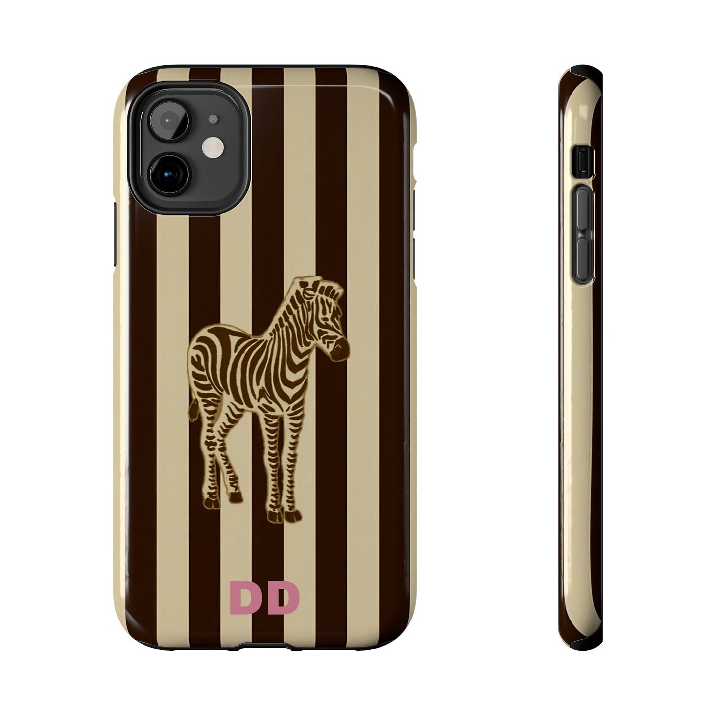 Zebra Phone Case in Charcoal & Crème Stripe