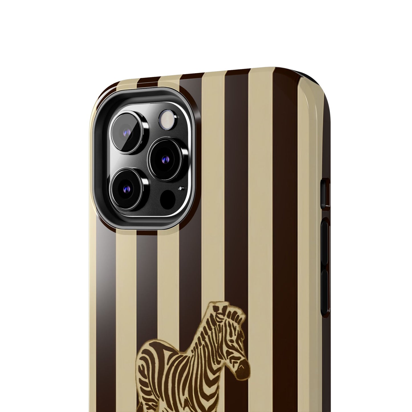 Zebra Phone Case in Chestnut & Crème Stripe