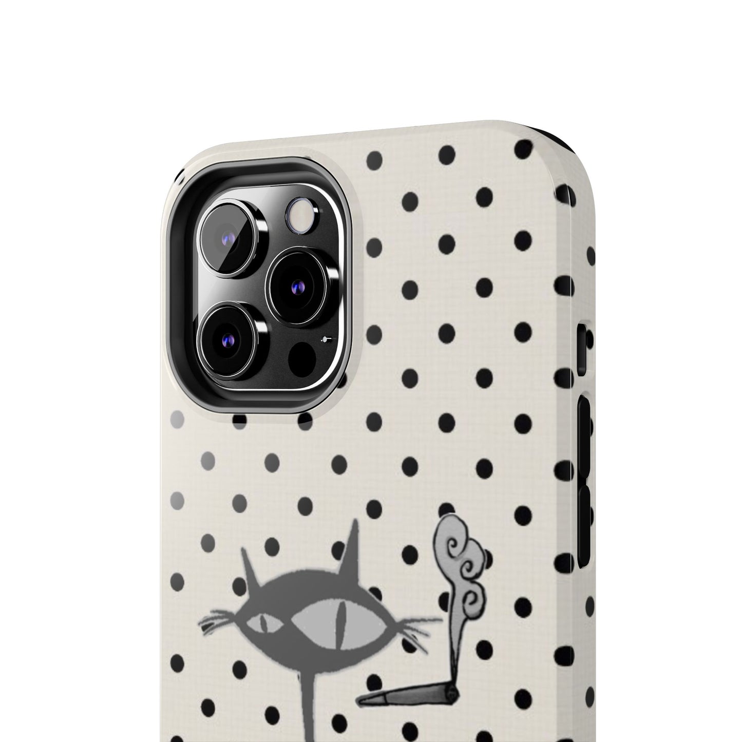 Le Cat Phone Case in Cream & Black Polka