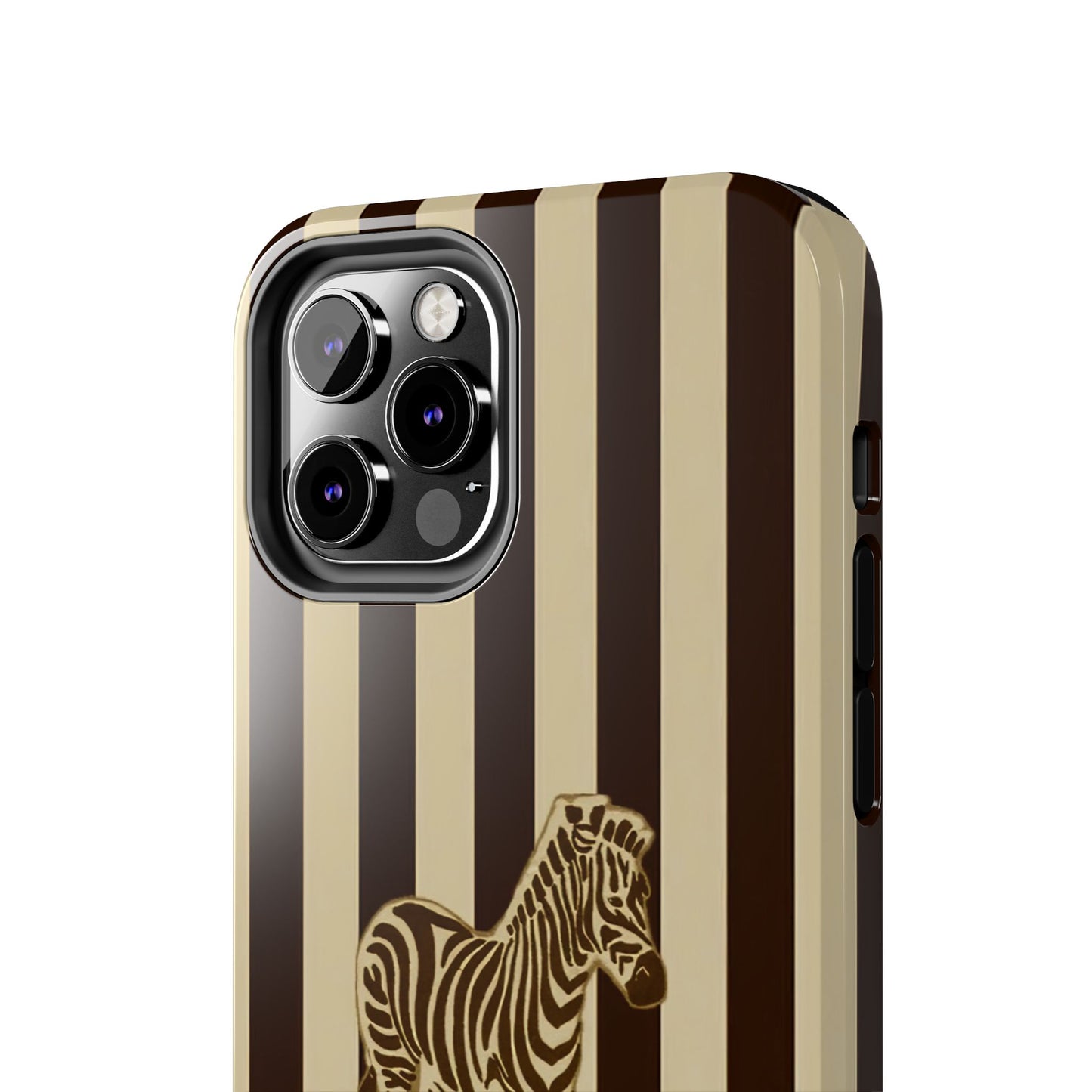 Zebra Phone Case in Chestnut & Crème Stripe