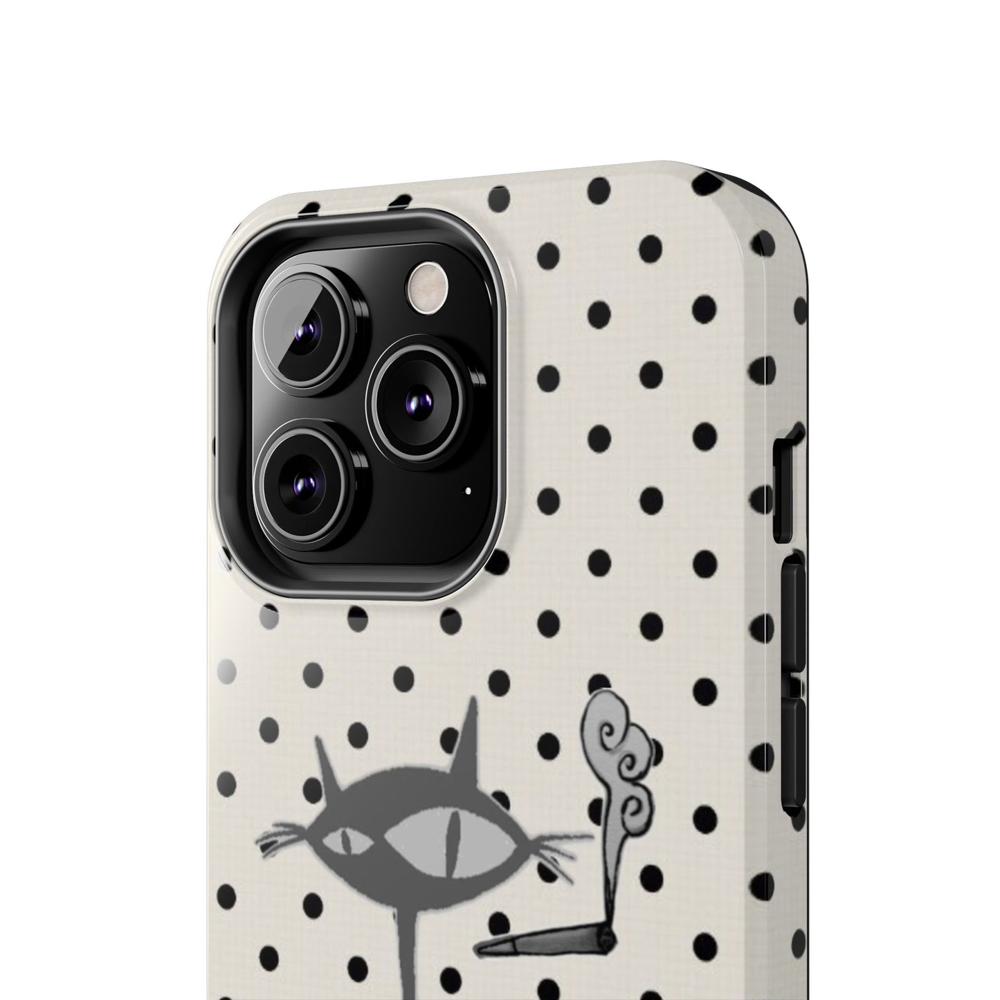 Le Cat Phone Case in Cream & Black Polka