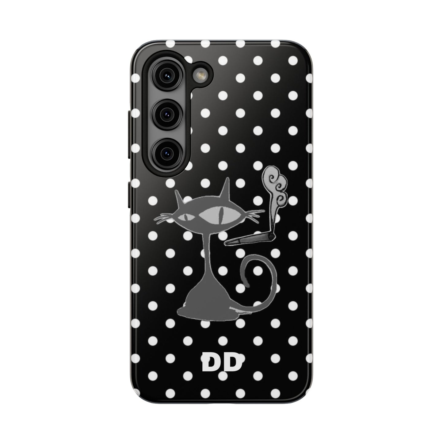 Le Cat Phone Case in Black & White Polka Dots