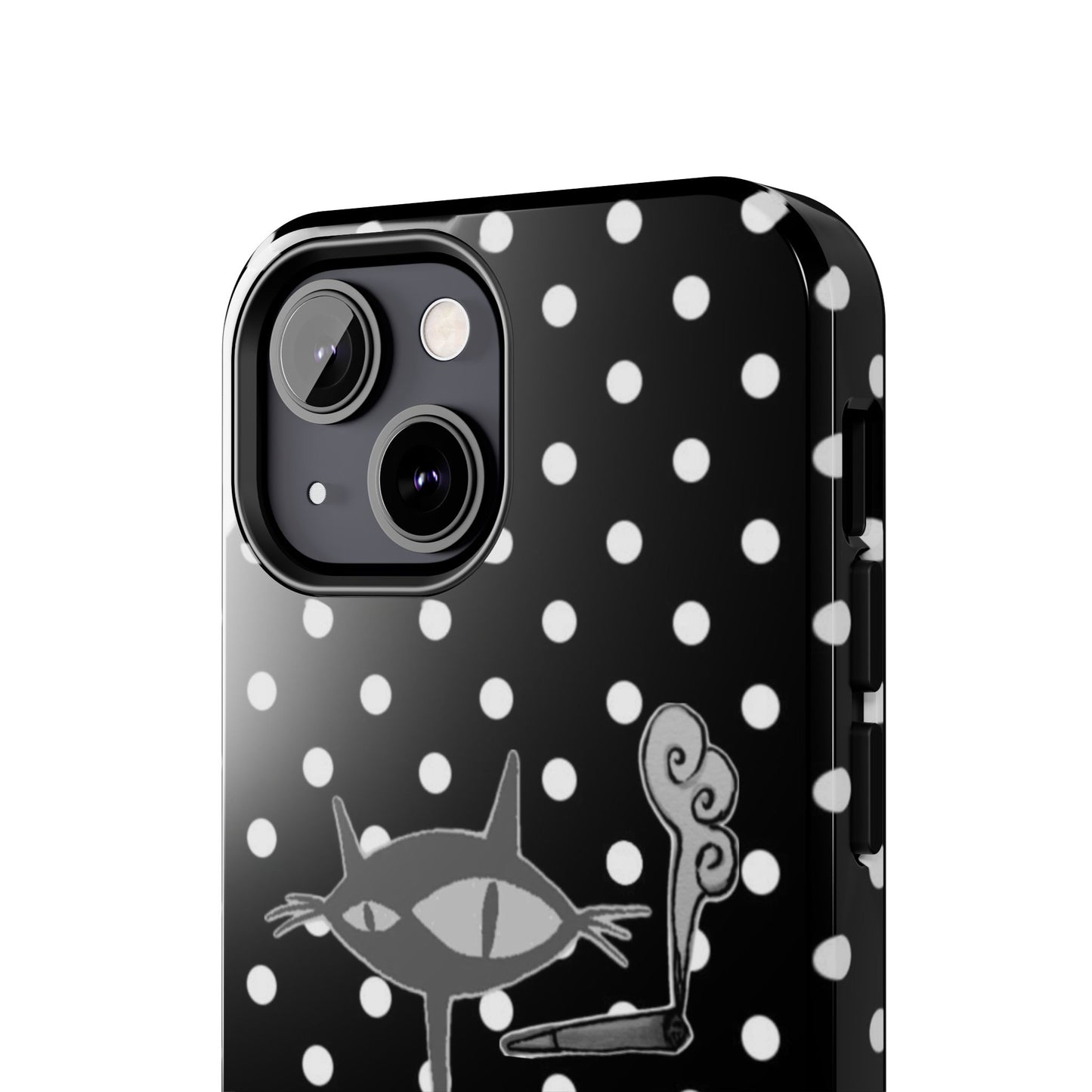 Le Cat Phone Case in Black & White Polka Dots