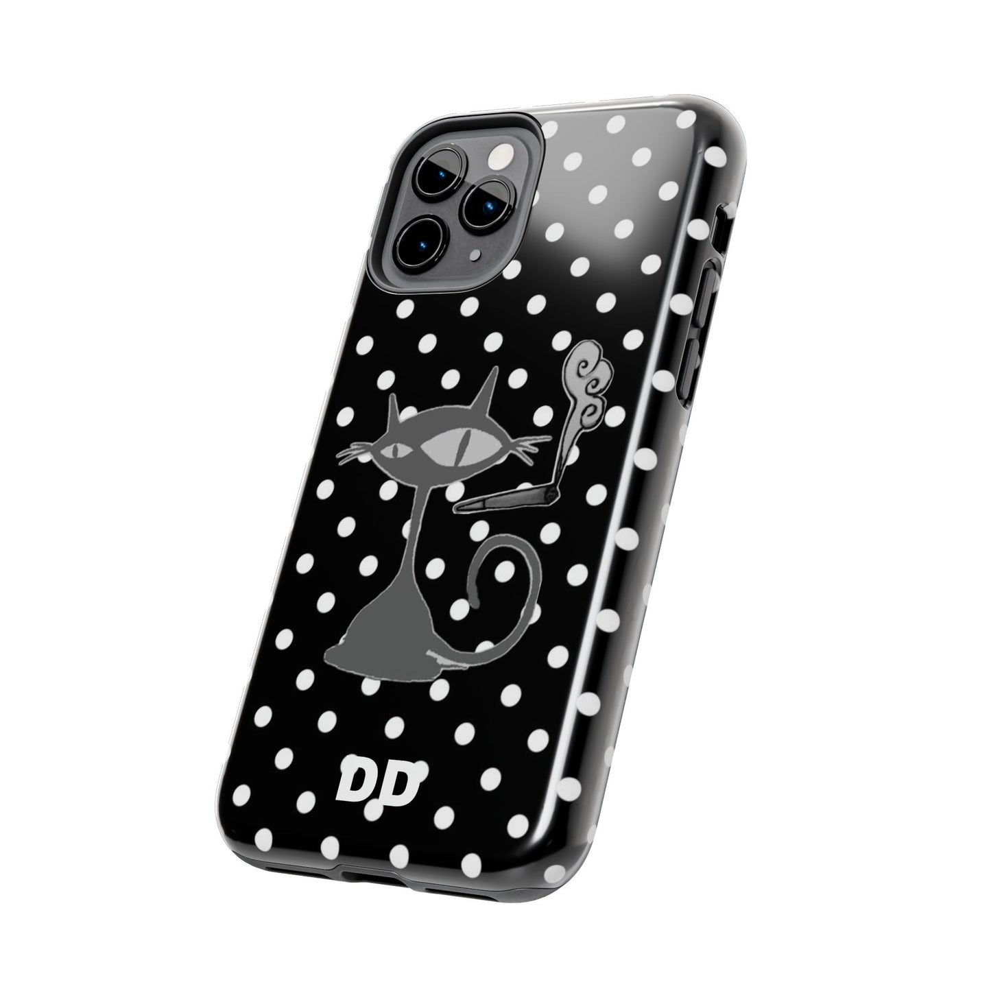 Le Cat Phone Case in Black & White Polka Dots