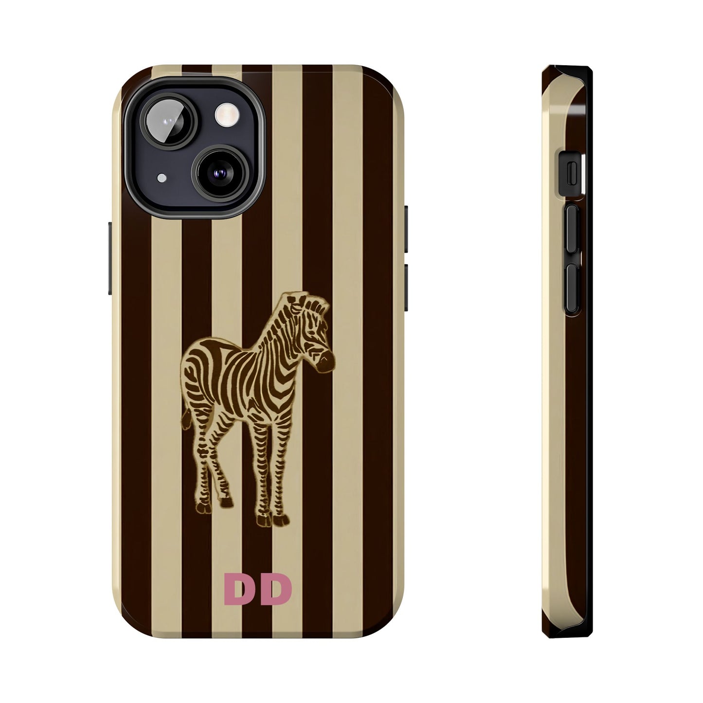 Zebra Phone Case in Chestnut & Crème Stripe