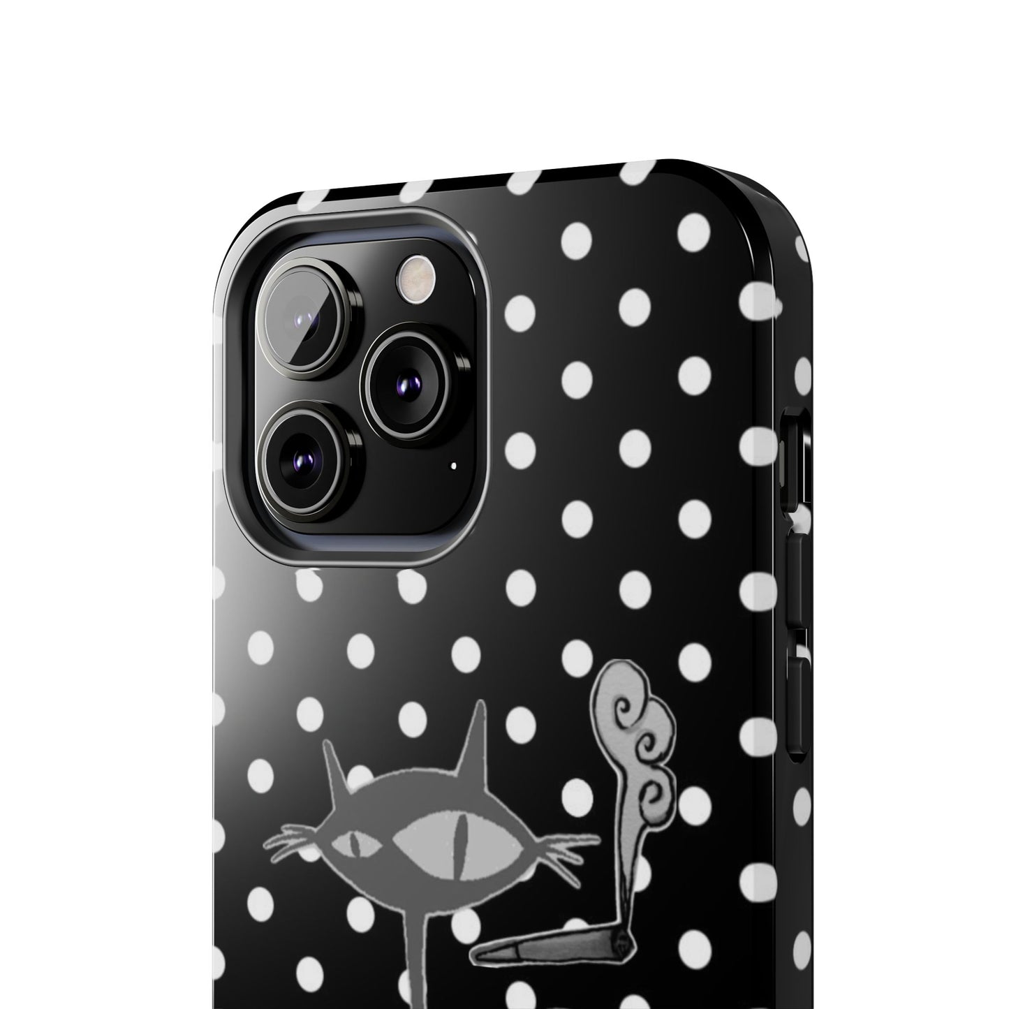 Le Cat Phone Case in Black & White Polka Dots