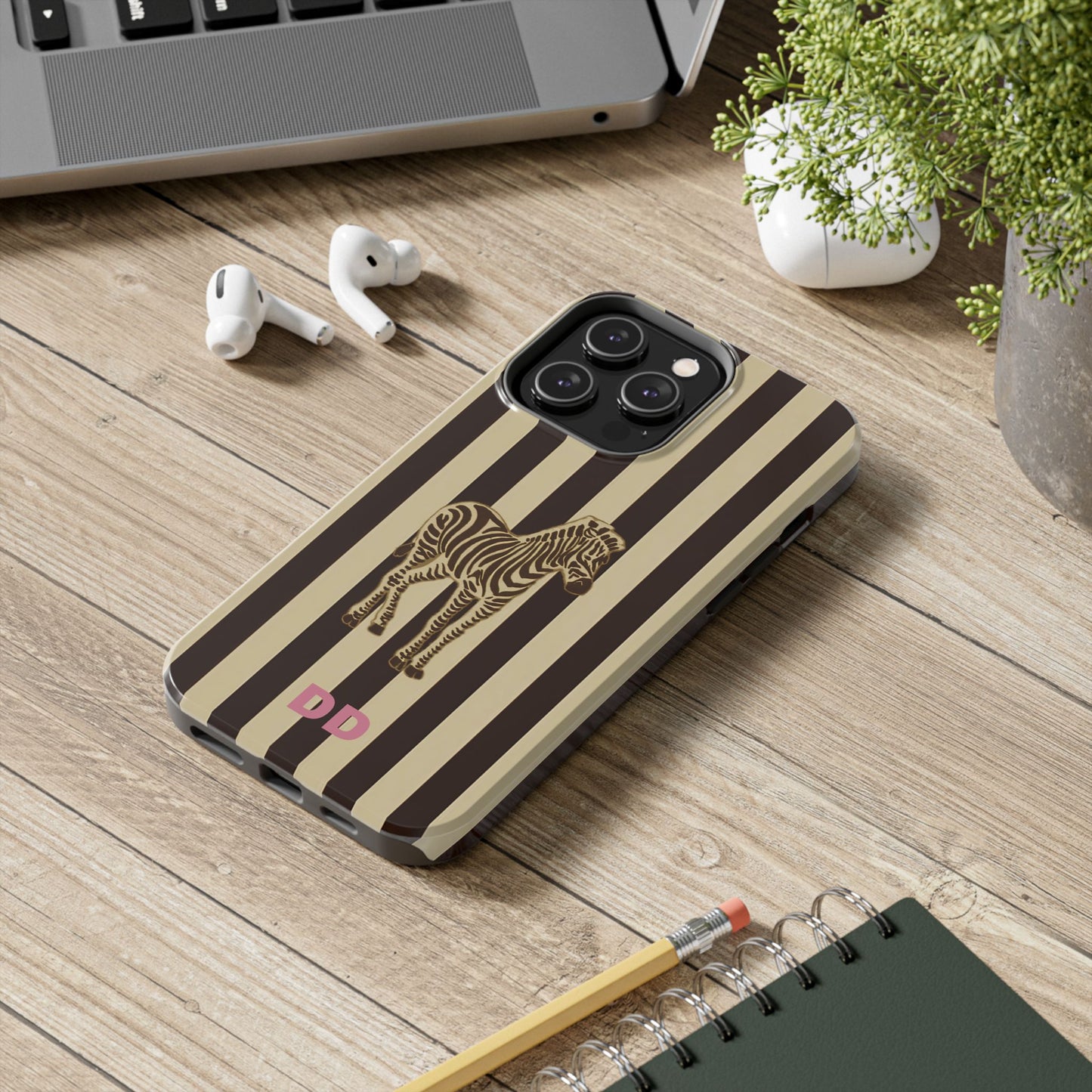 Zebra Phone Case in Chestnut & Crème Stripe
