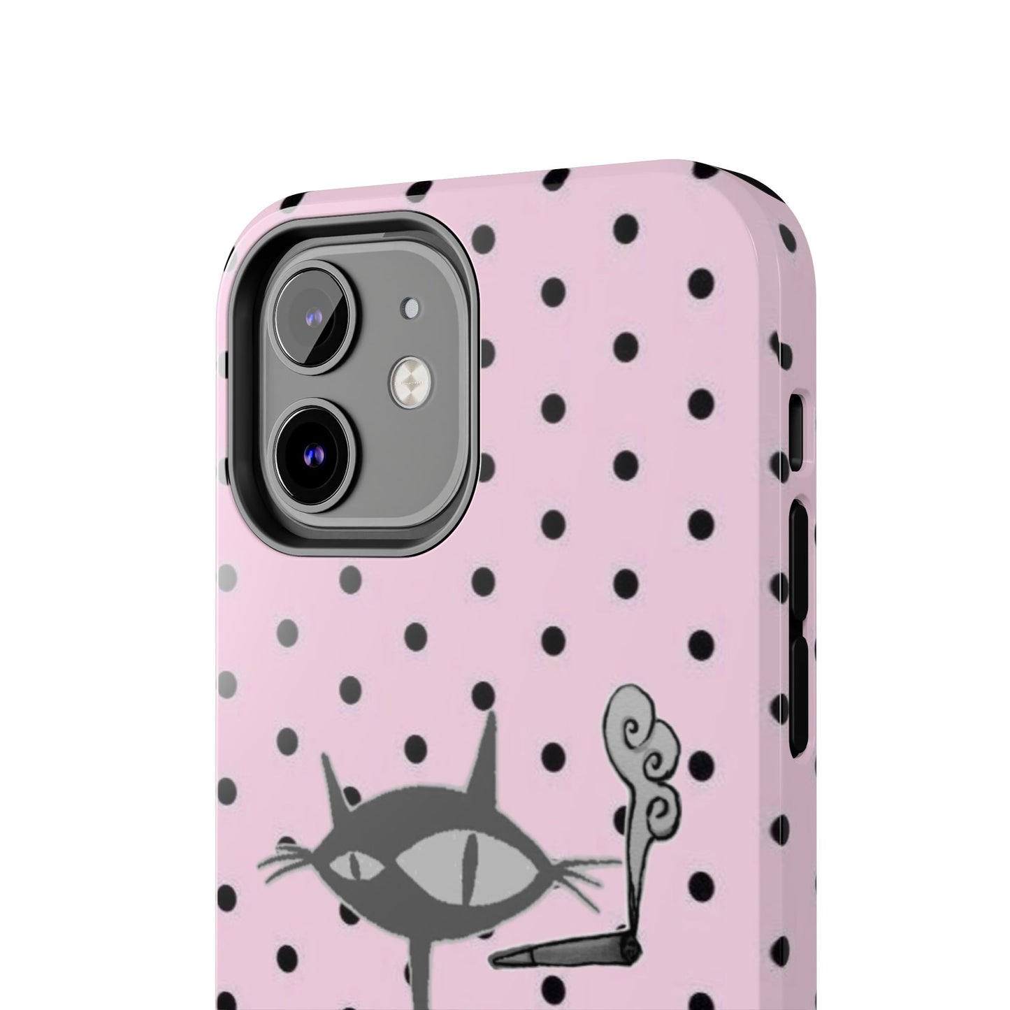 Le Cat Phone Case in Pink & Black Polka Dots