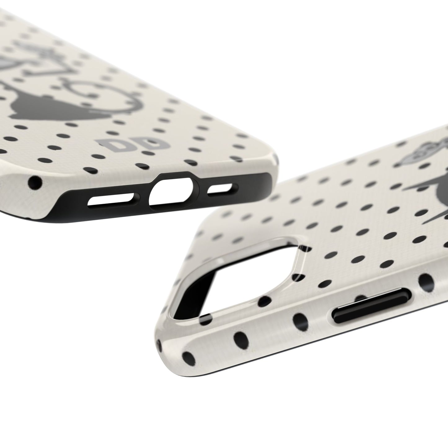 Le Cat Phone Case in Cream & Black Polka