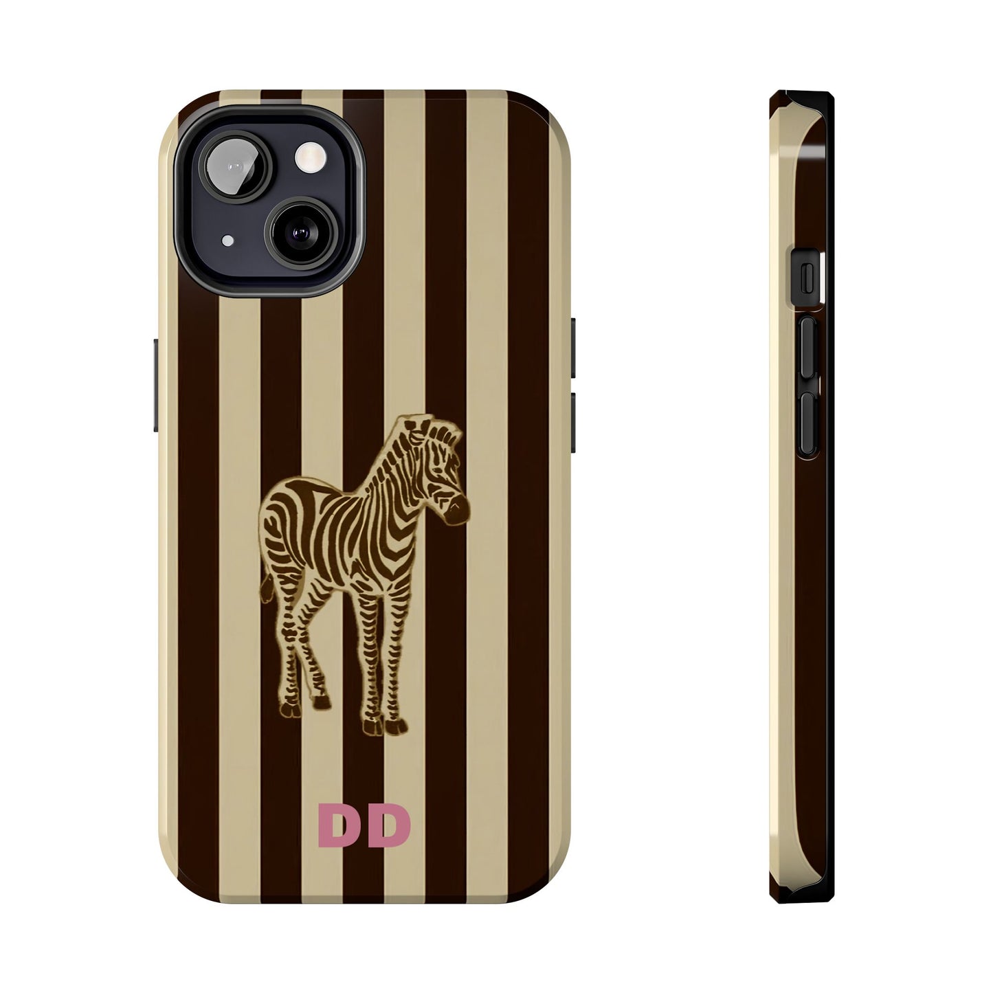 Zebra Phone Case in Chestnut & Crème Stripe