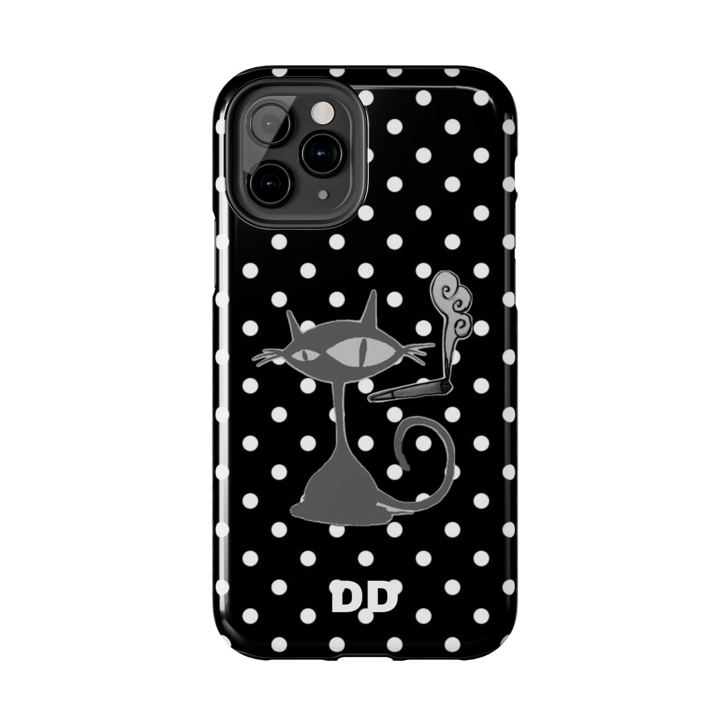 Le Cat Phone Case in Black & White Polka Dots