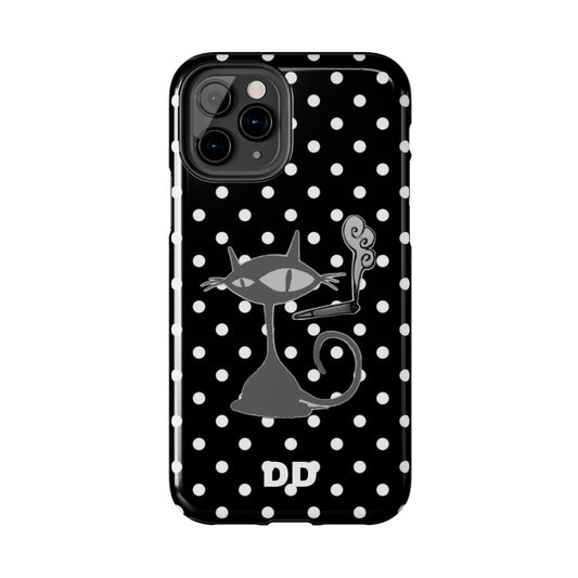 Le Cat Phone Case in Black & White Polka Dots