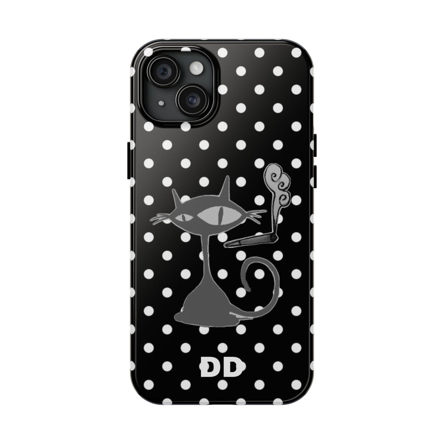 Le Cat Phone Case in Black & White Polka Dots