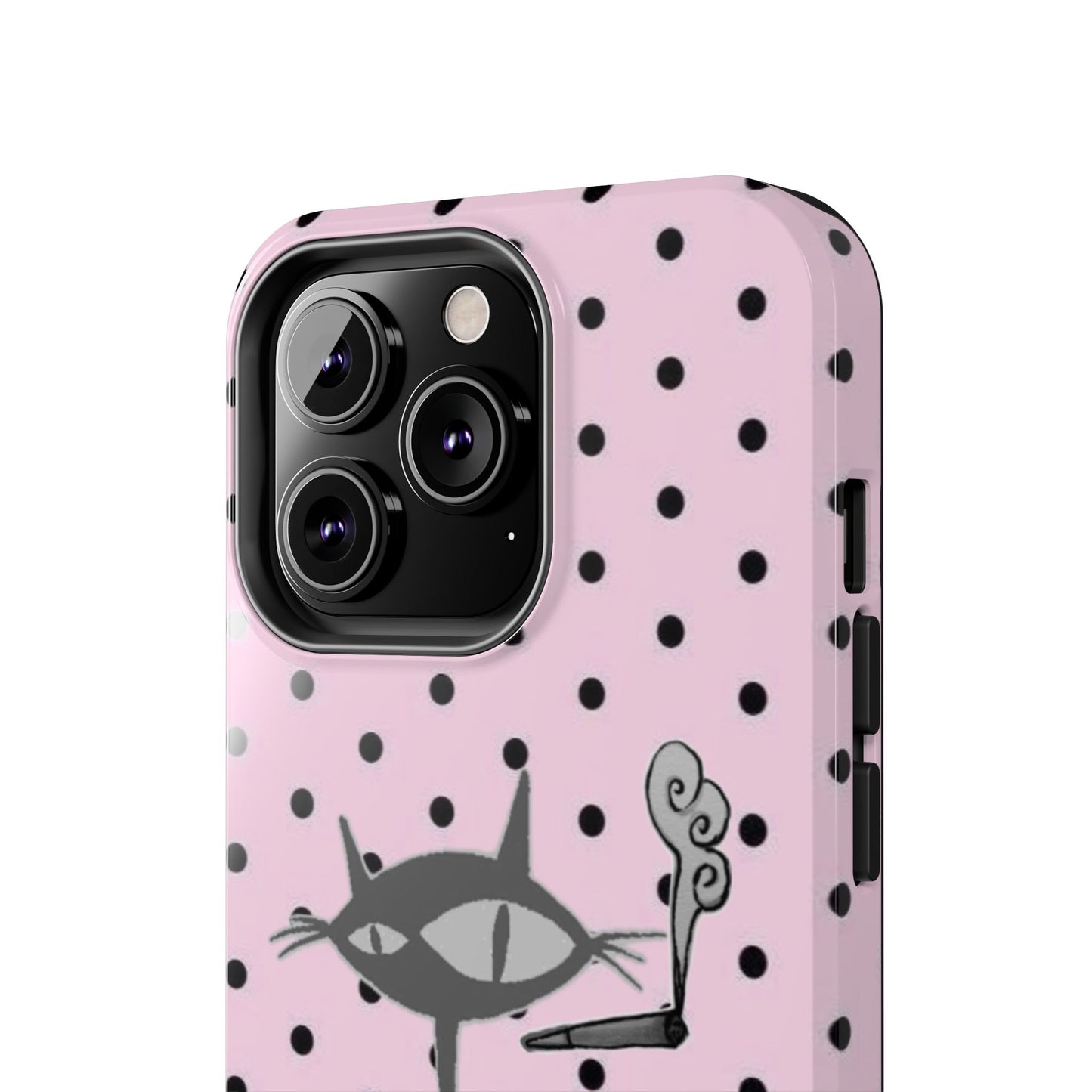 Le Cat Phone Case in Pink & Black Polka Dots
