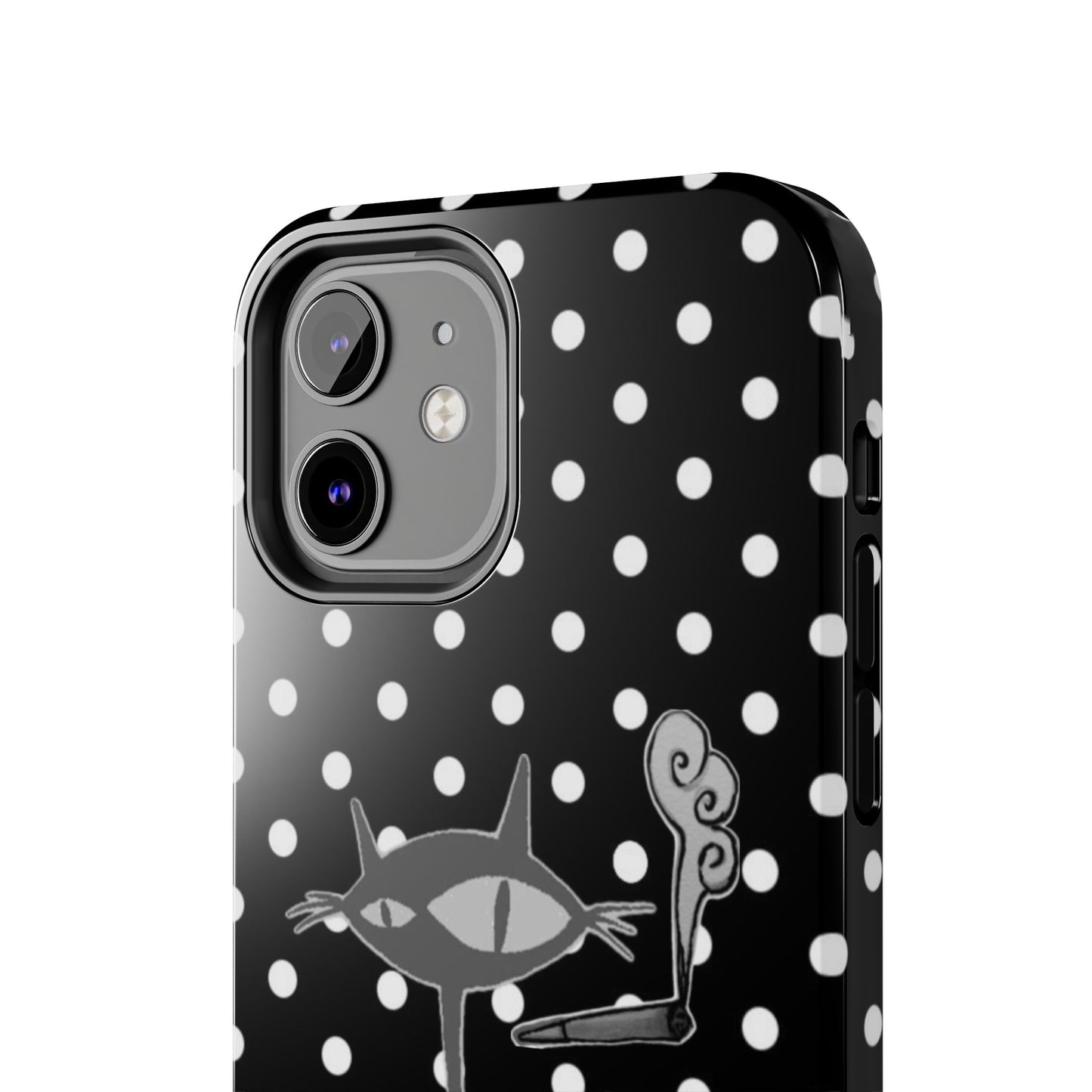 Le Cat Phone Case in Black & White Polka Dots