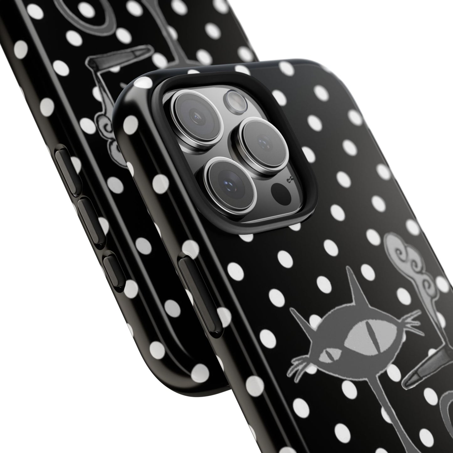 Le Cat Phone Case in Black & White Polka Dots