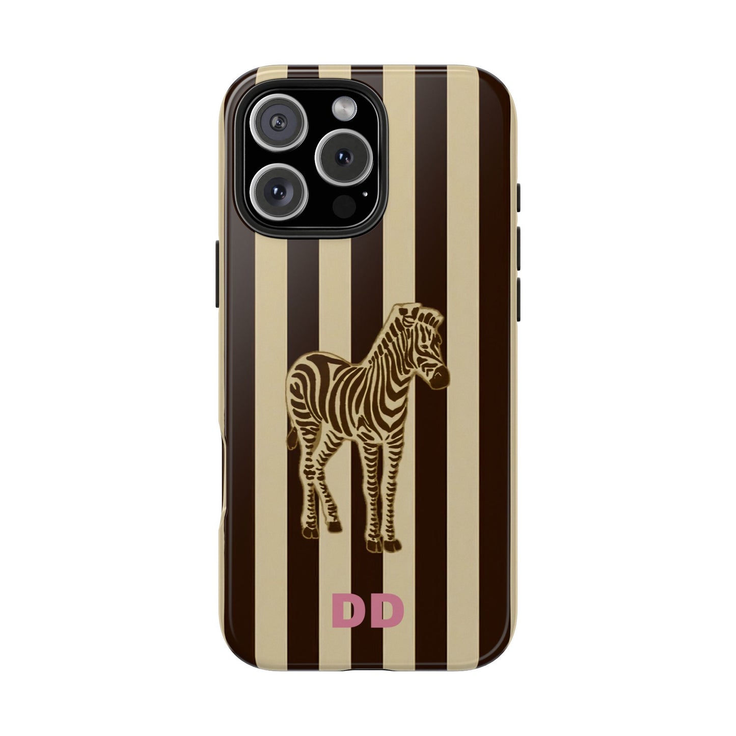 Zebra Phone Case in Chestnut & Crème Stripe
