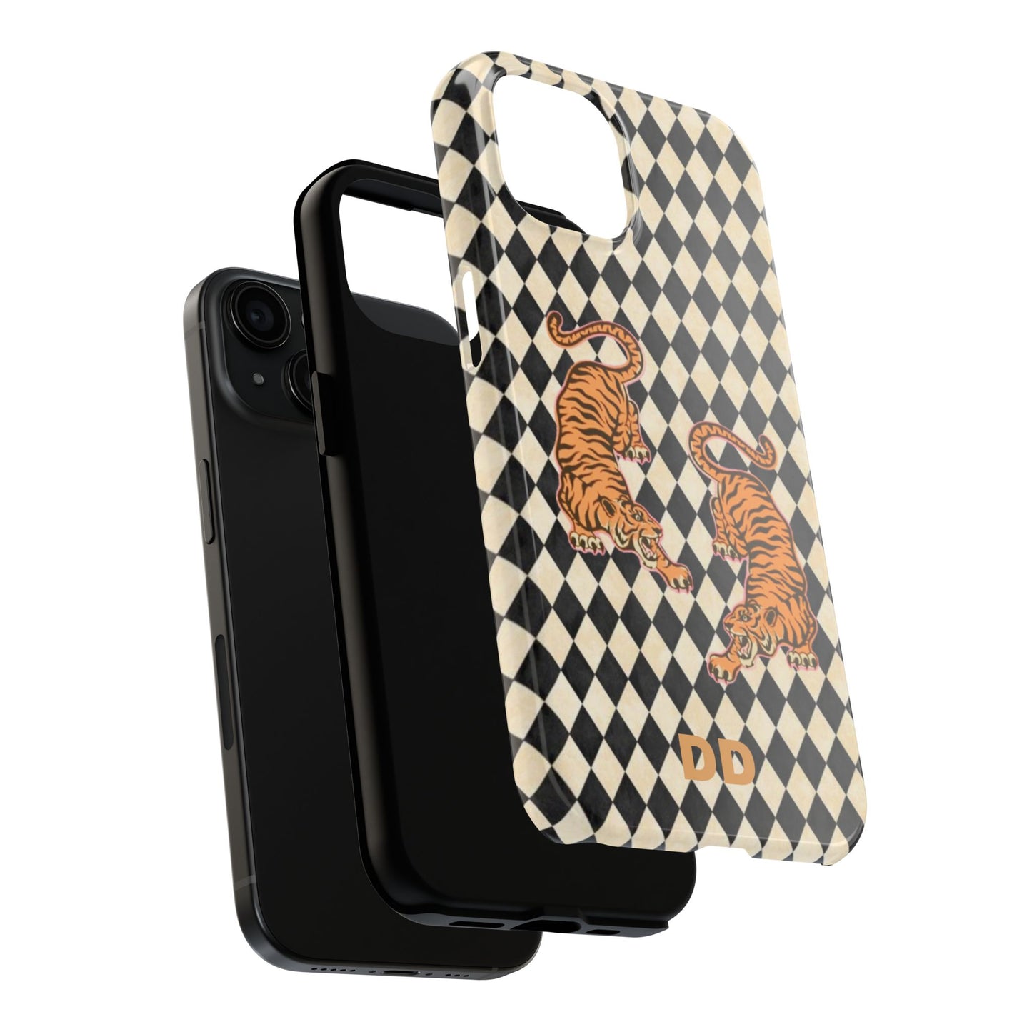 Tigress Phone Case in Black & White Diamonds