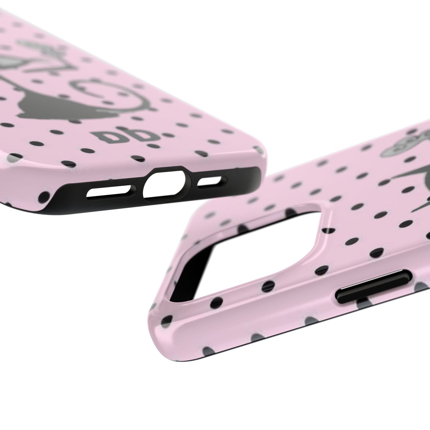 Le Cat Phone Case in Pink & Black Polka Dots