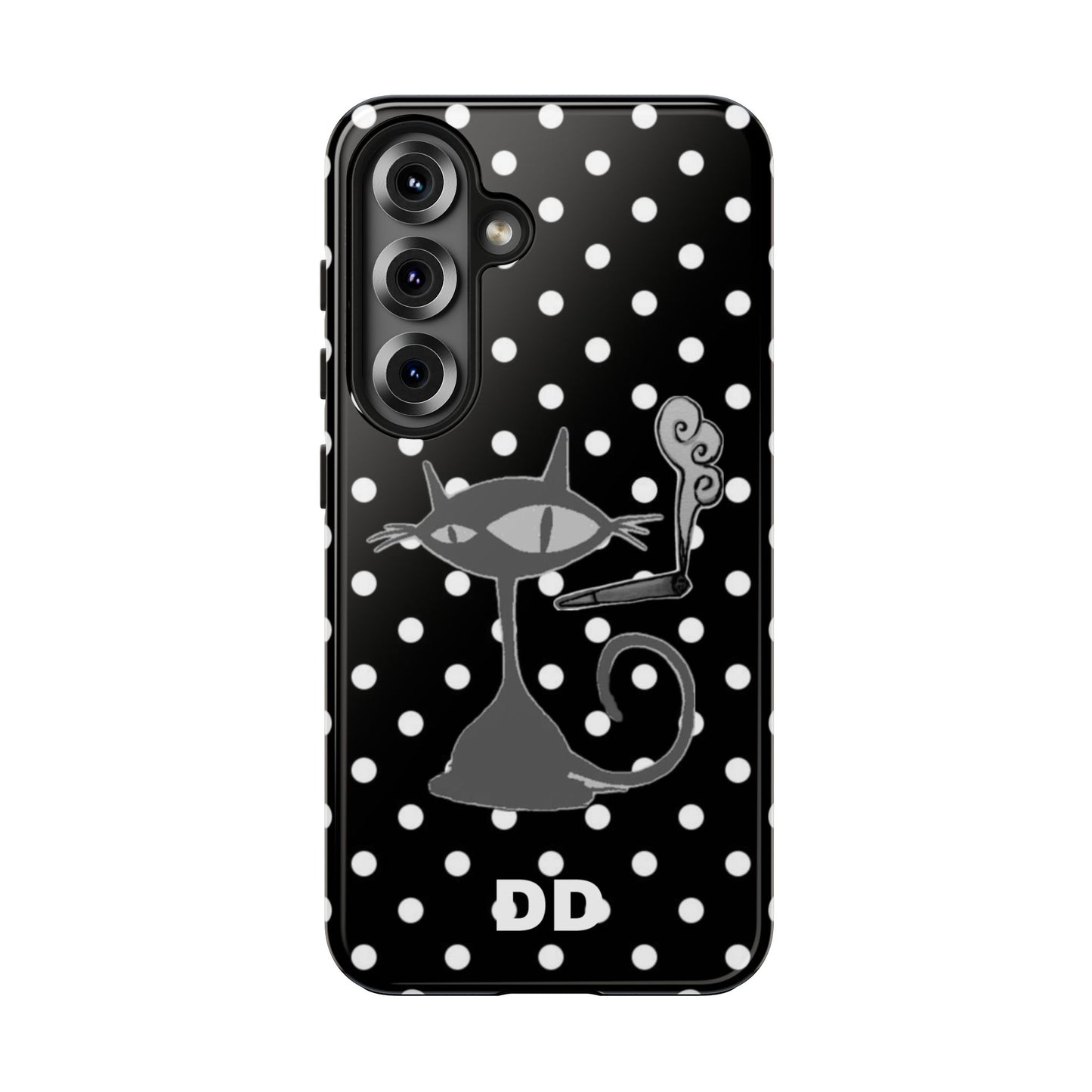 Le Cat Phone Case in Black & White Polka Dots