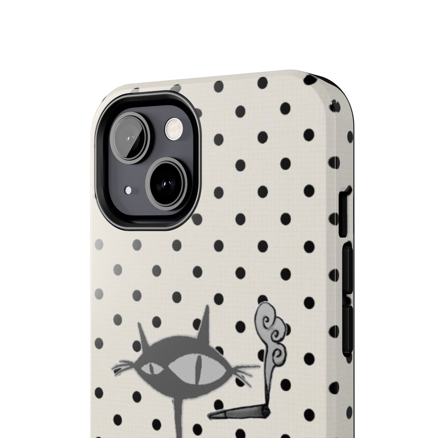 Le Cat Phone Case in Cream & Black Polka