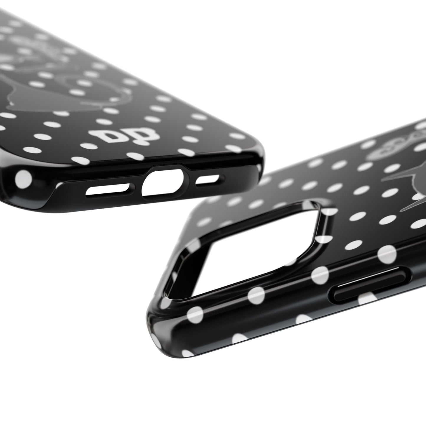 Le Cat Phone Case in Black & White Polka Dots