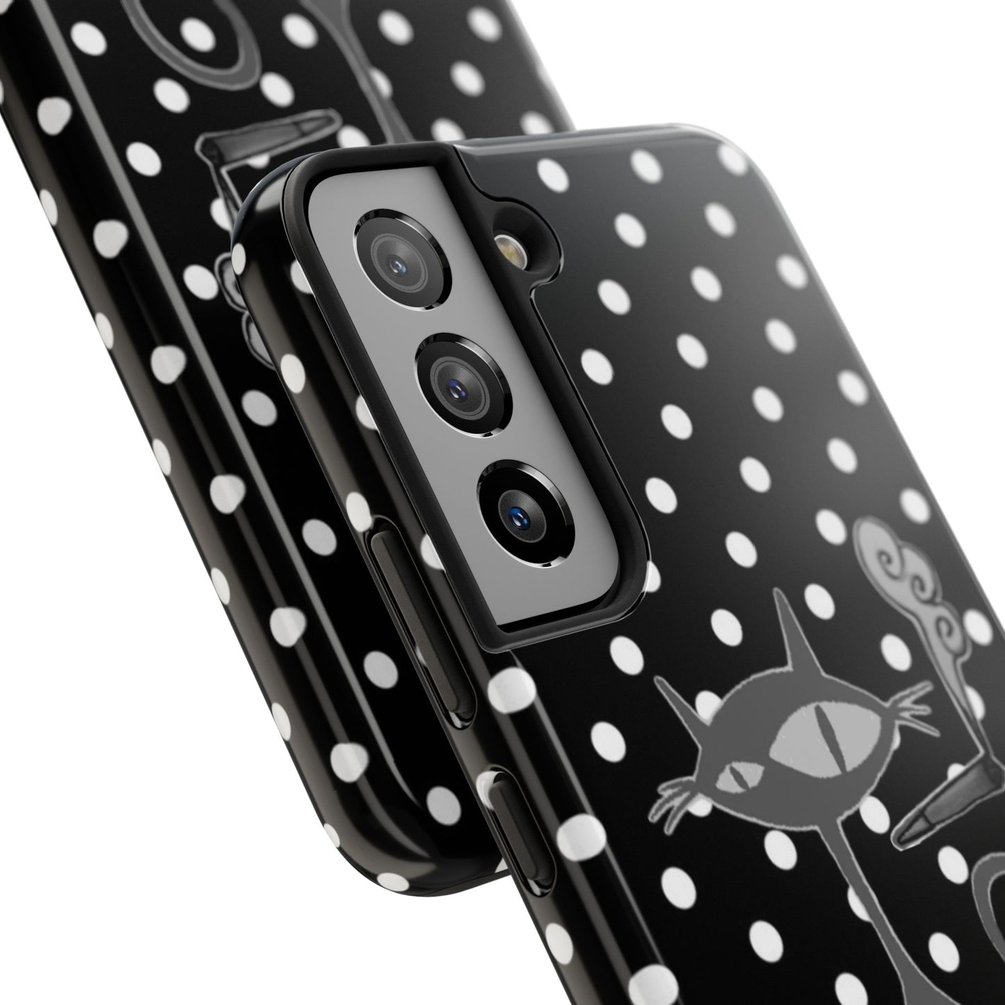 Le Cat Phone Case in Black & White Polka Dots