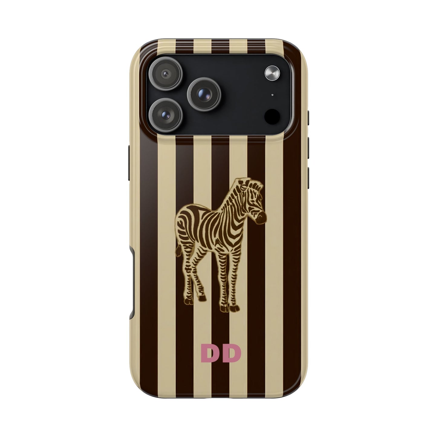 Zebra Phone Case in Chestnut & Crème Stripe