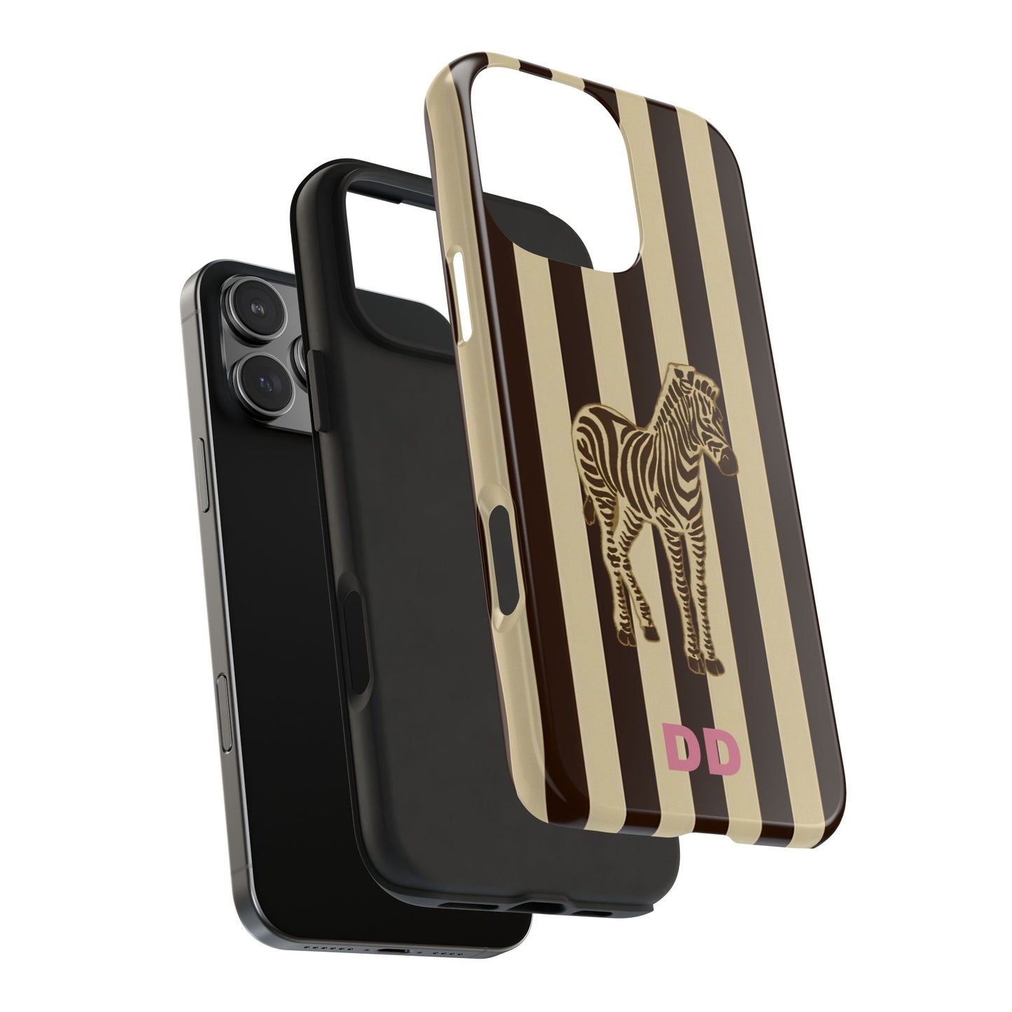Zebra Phone Case in Chestnut & Crème Stripe