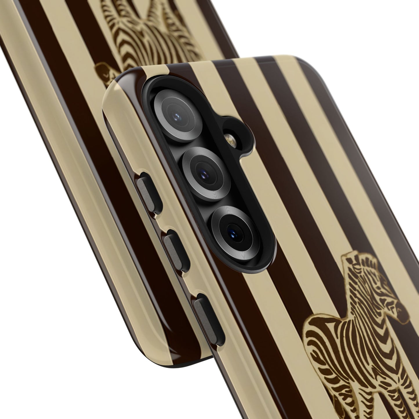 Zebra Phone Case in Chestnut & Crème Stripe