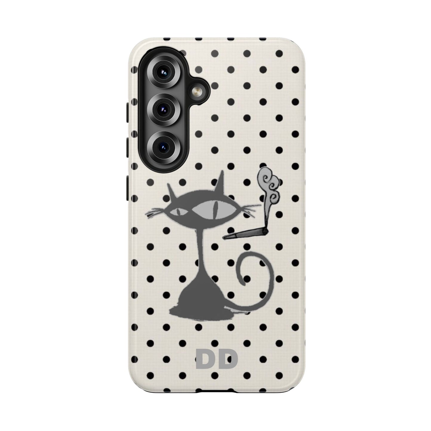 Le Cat Phone Case in Cream & Black Polka