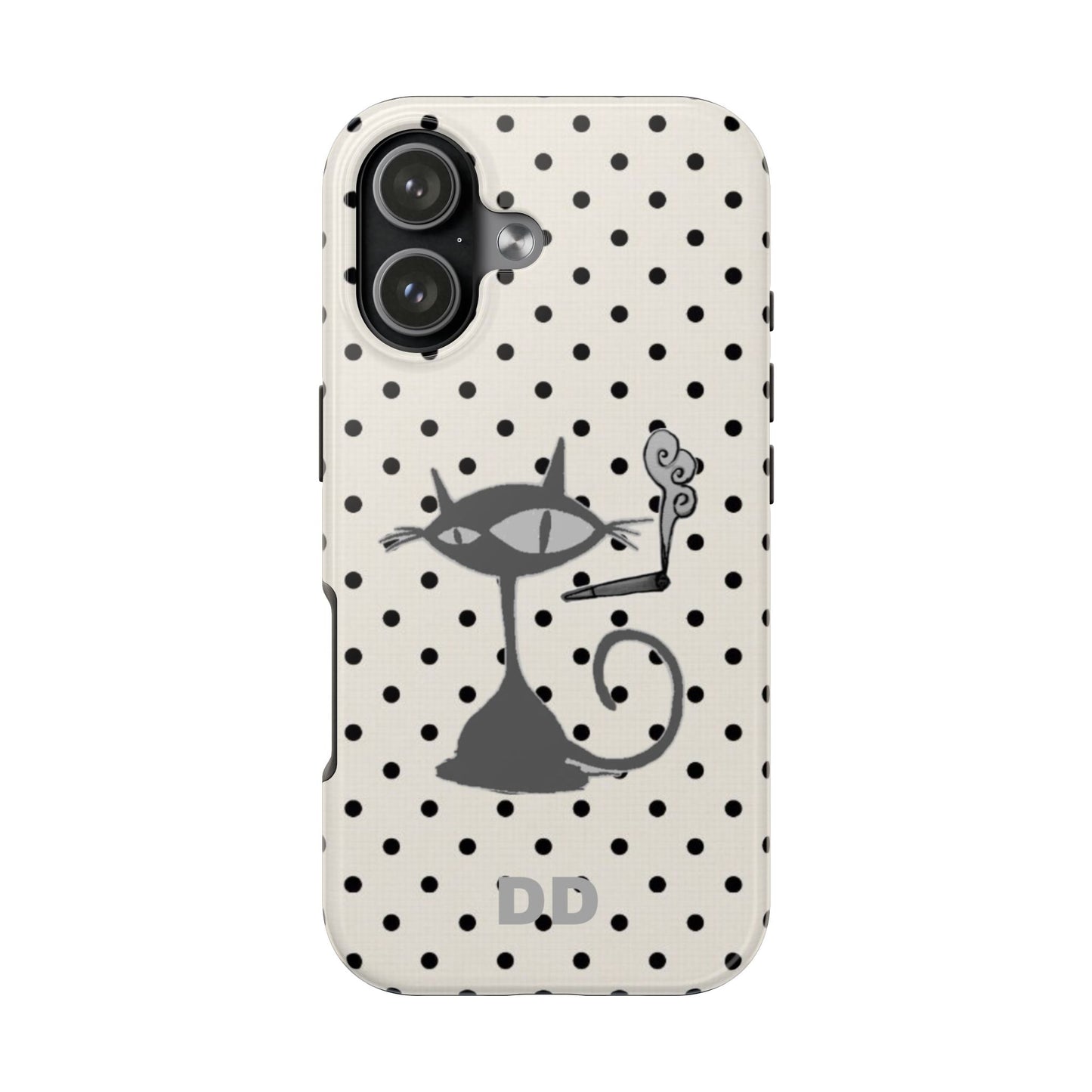 Le Cat Phone Case in Cream & Black Polka