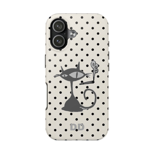 Le Cat Phone Case in Cream & Black Polka