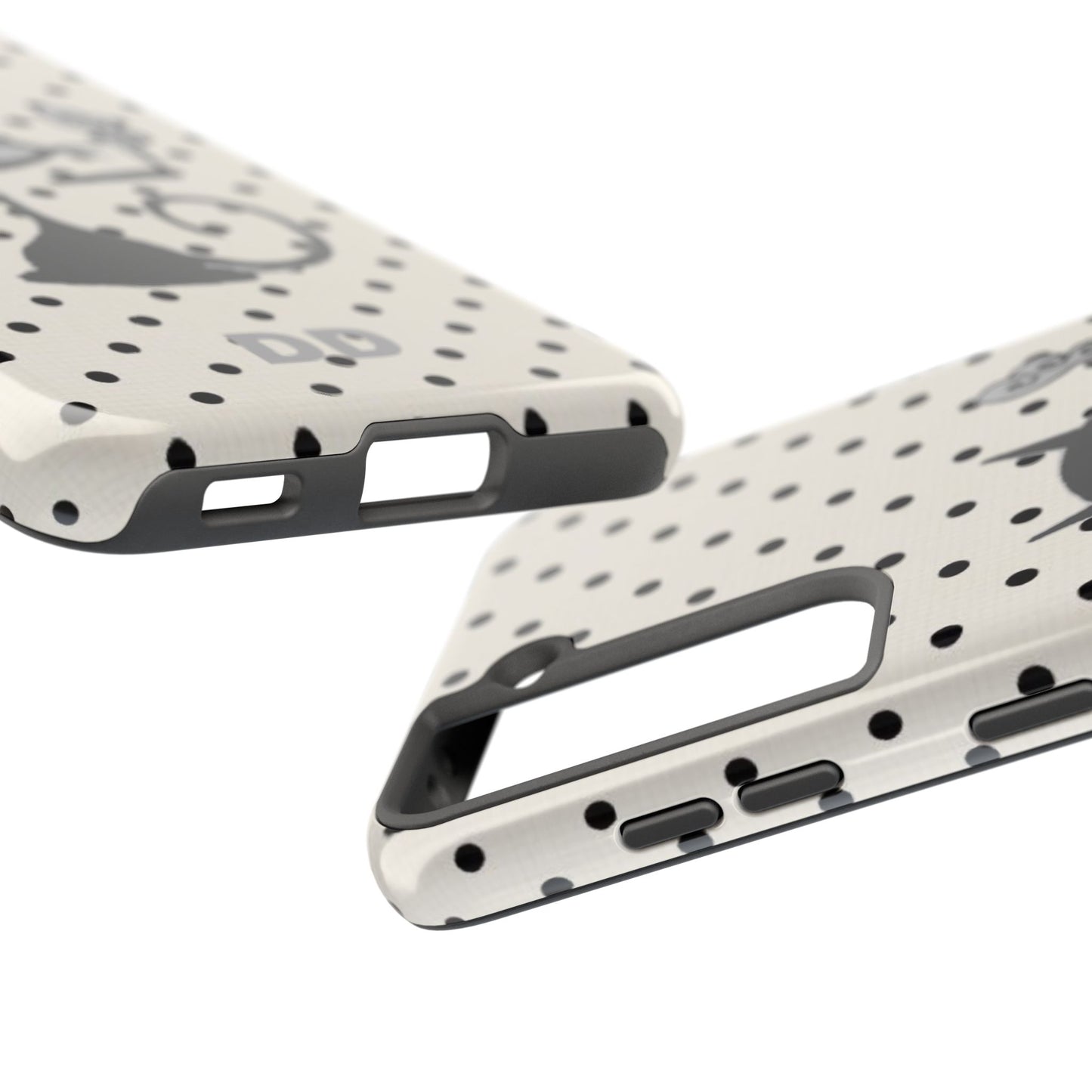 Le Cat Phone Case in Cream & Black Polka