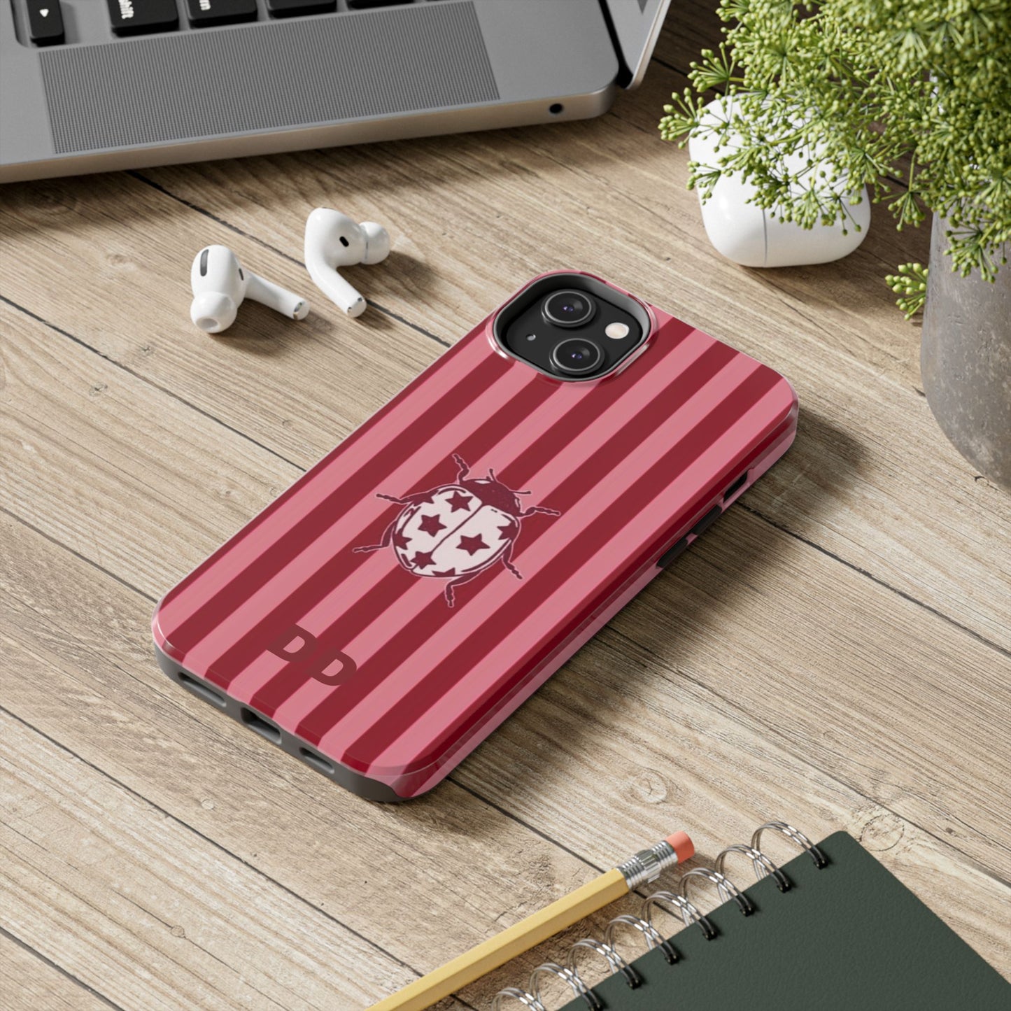 Ladybug Phone Case in Red & Pink Stripe
