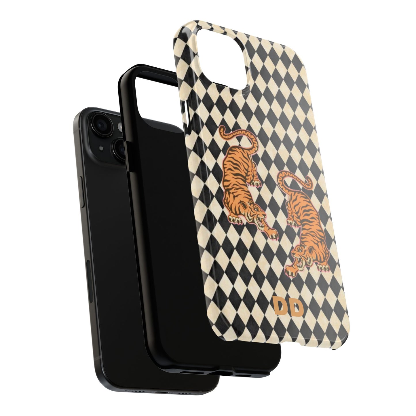 Tigress Phone Case in Black & White Diamonds