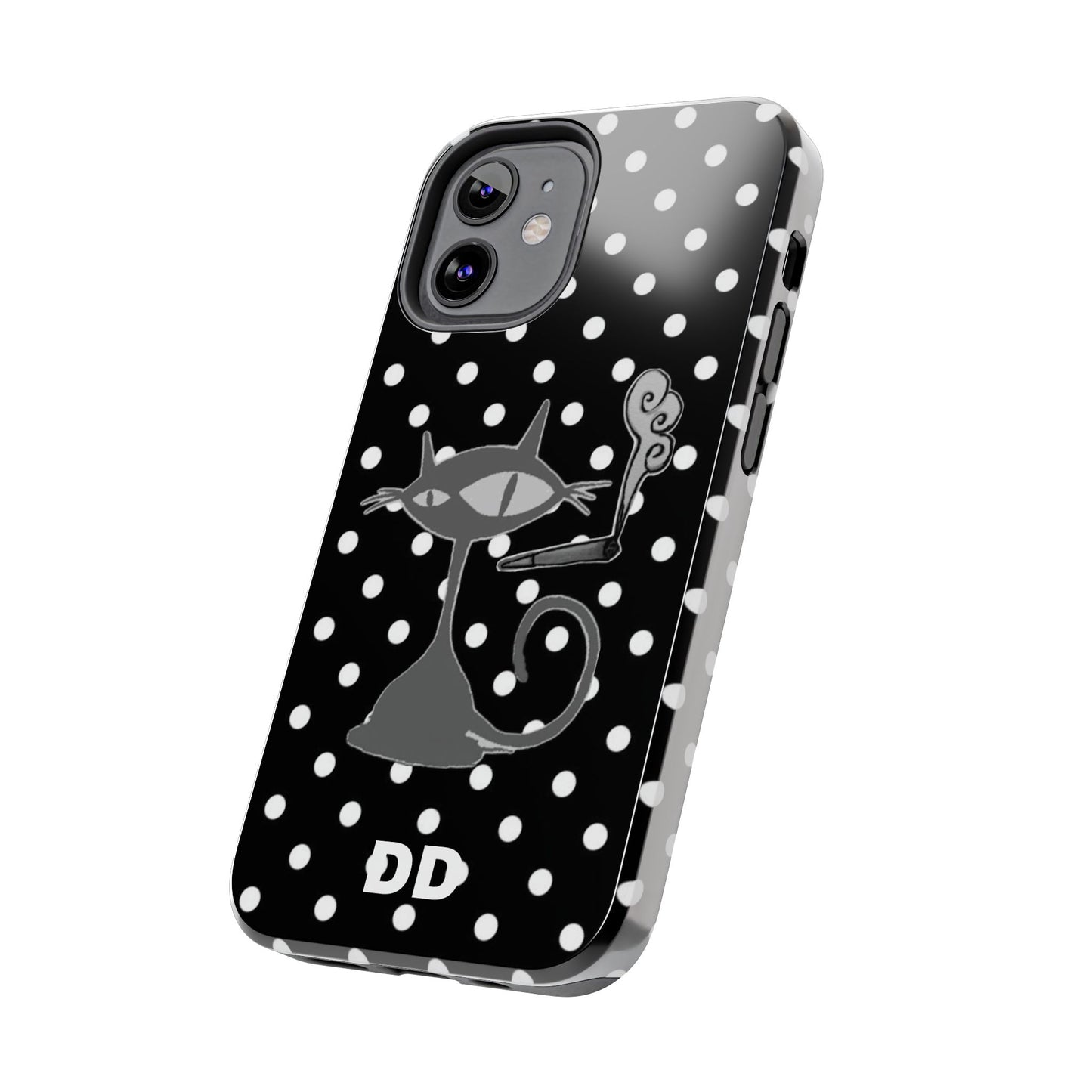 Le Cat Phone Case in Black & White Polka Dots