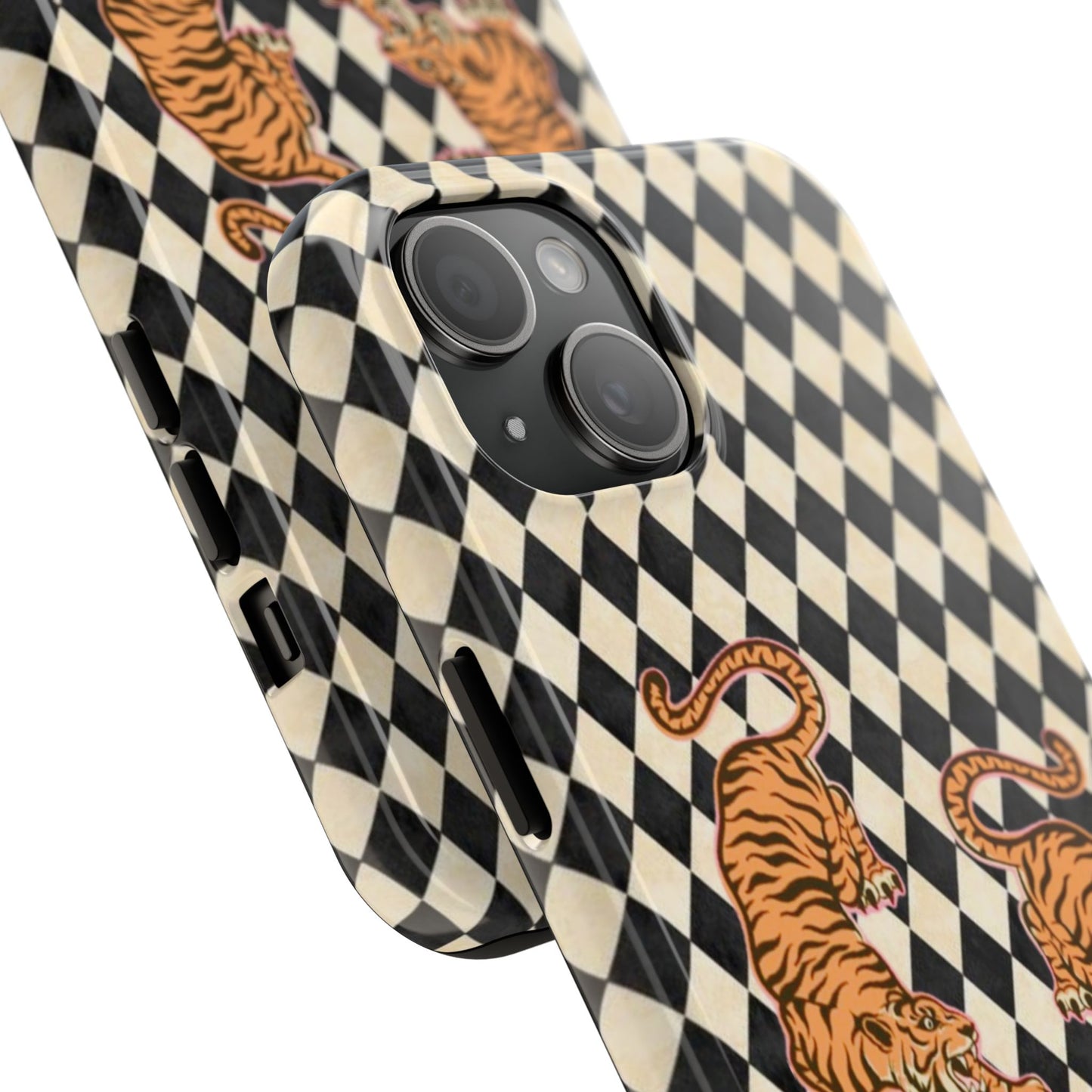 Tigress Phone Case in Black & White Diamonds