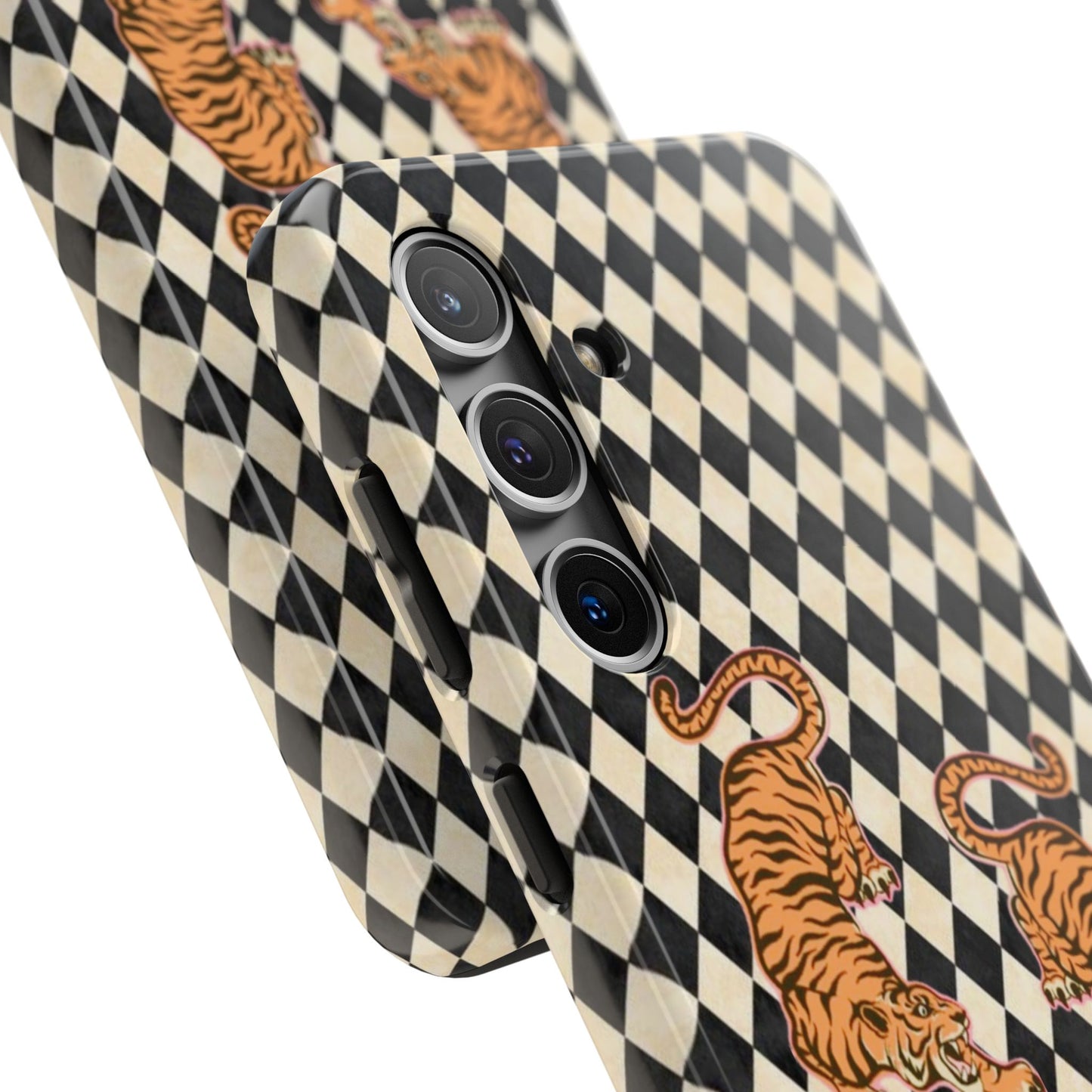 Tigress Phone Case in Black & White Diamonds