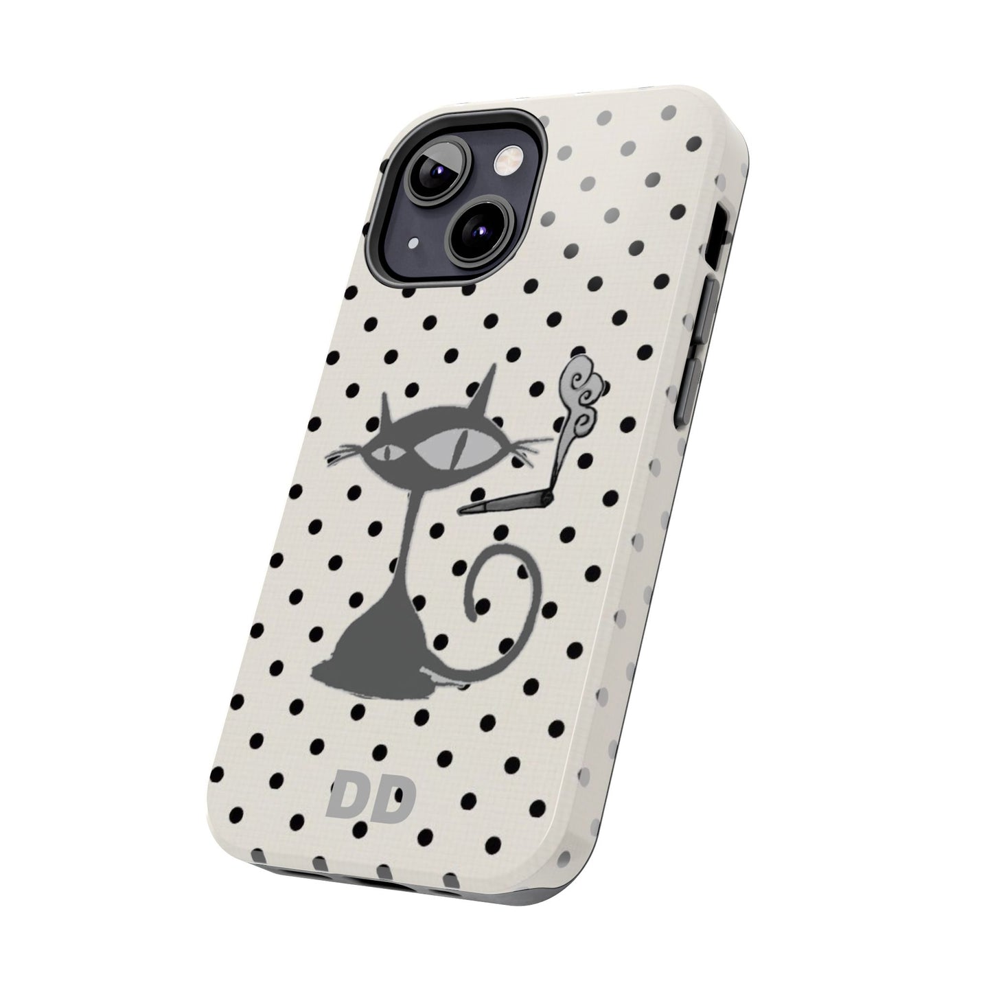 Le Cat Phone Case in Cream & Black Polka