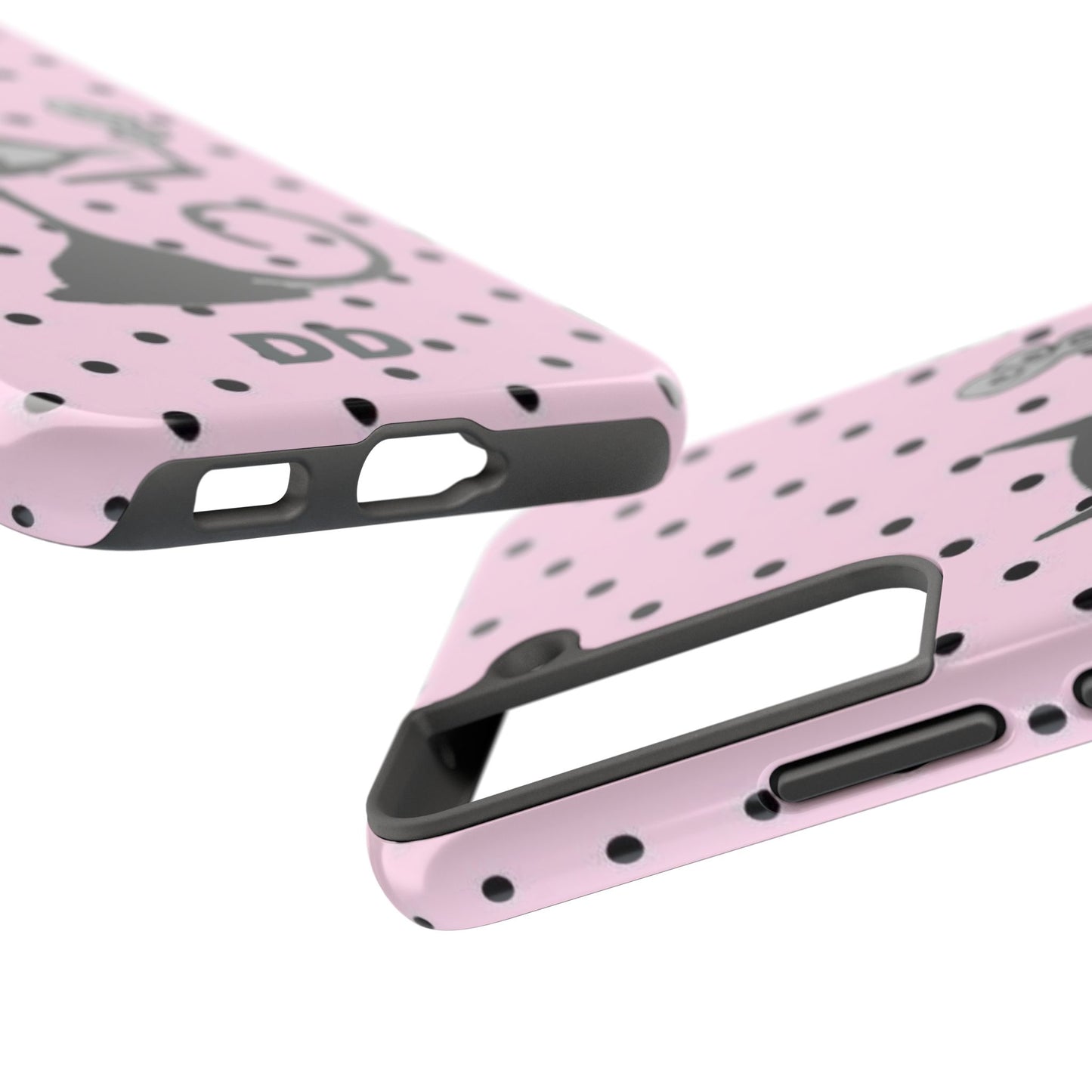 Le Cat Phone Case in Pink & Black Polka Dots
