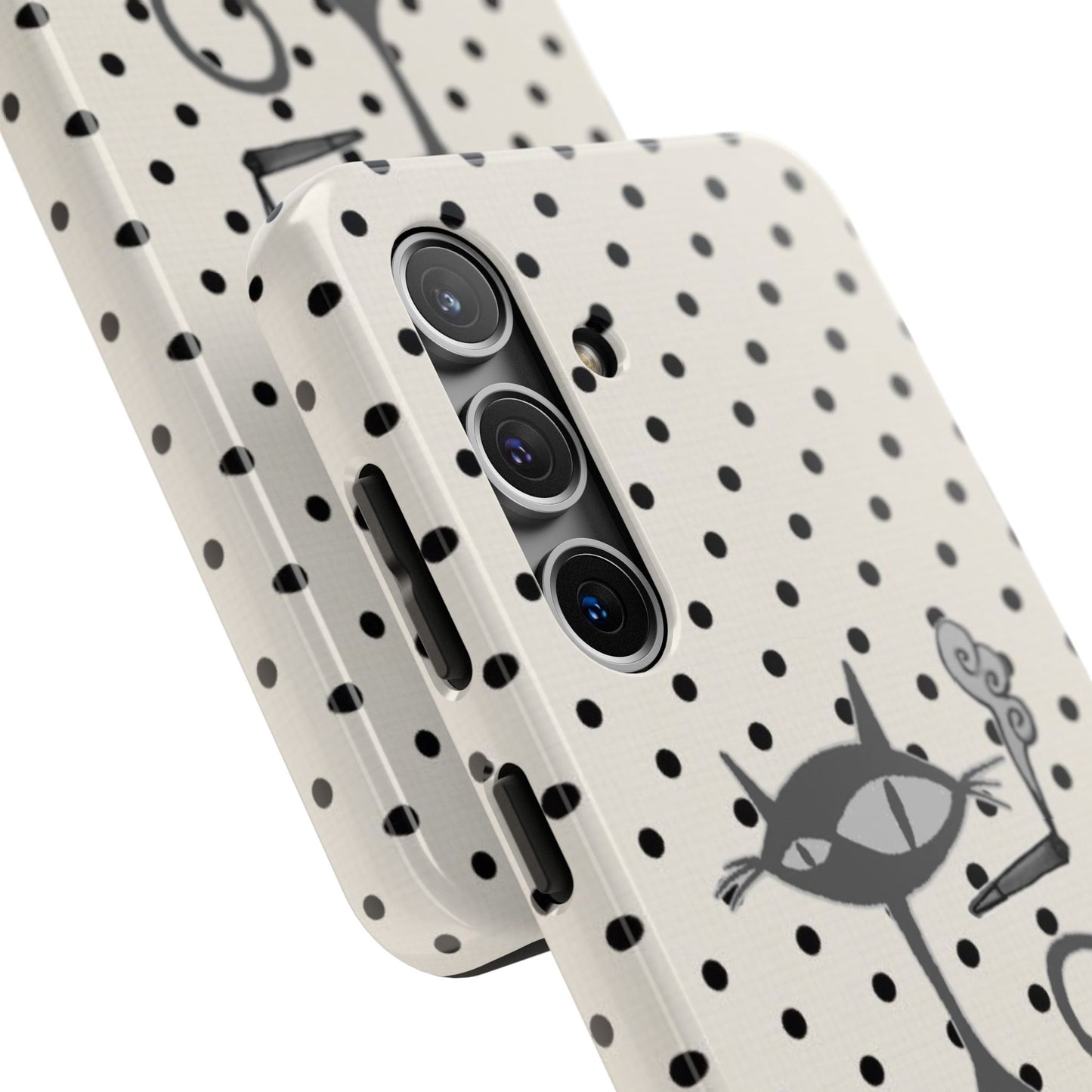 Le Cat Phone Case in Cream & Black Polka