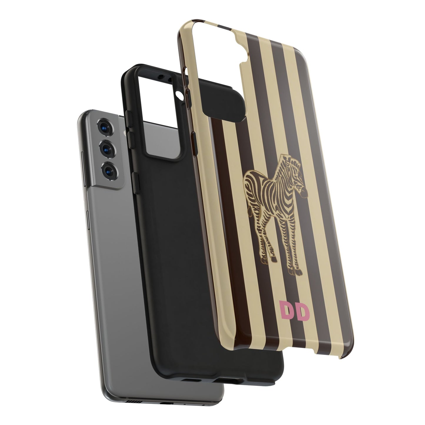 Zebra Phone Case in Chestnut & Crème Stripe