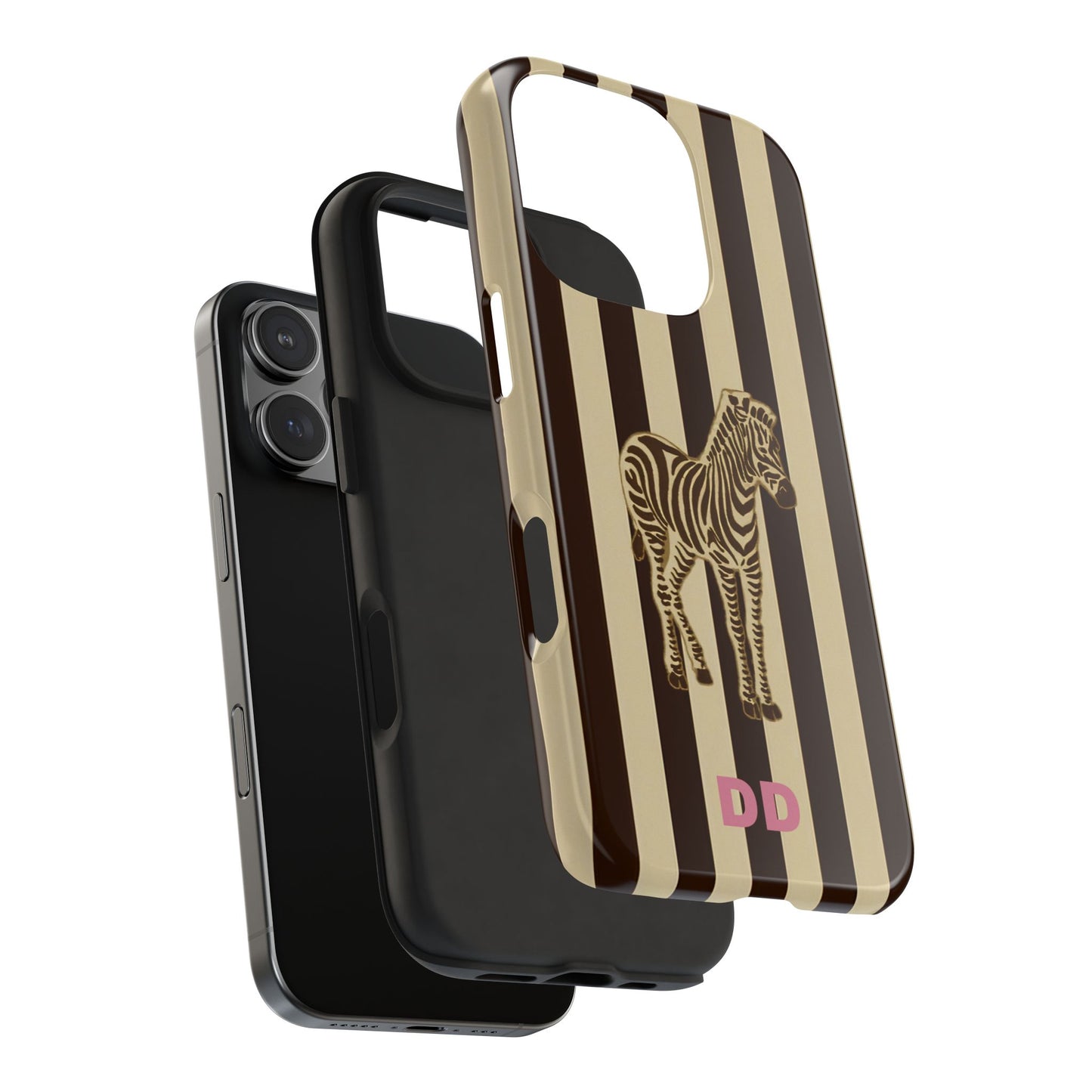Zebra Phone Case in Chestnut & Crème Stripe