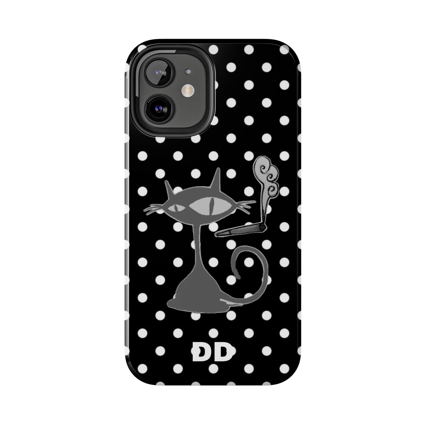 Le Cat Phone Case in Black & White Polka Dots