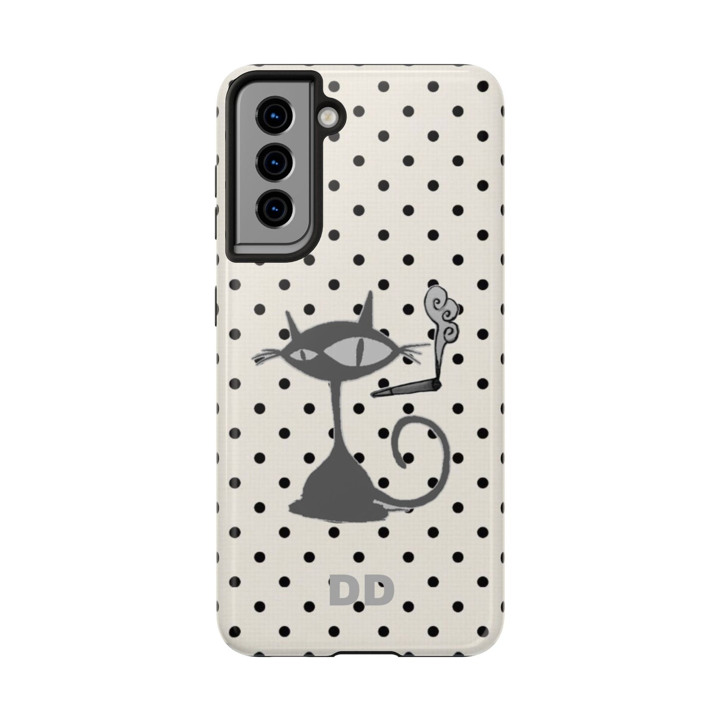 Le Cat Phone Case in Cream & Black Polka