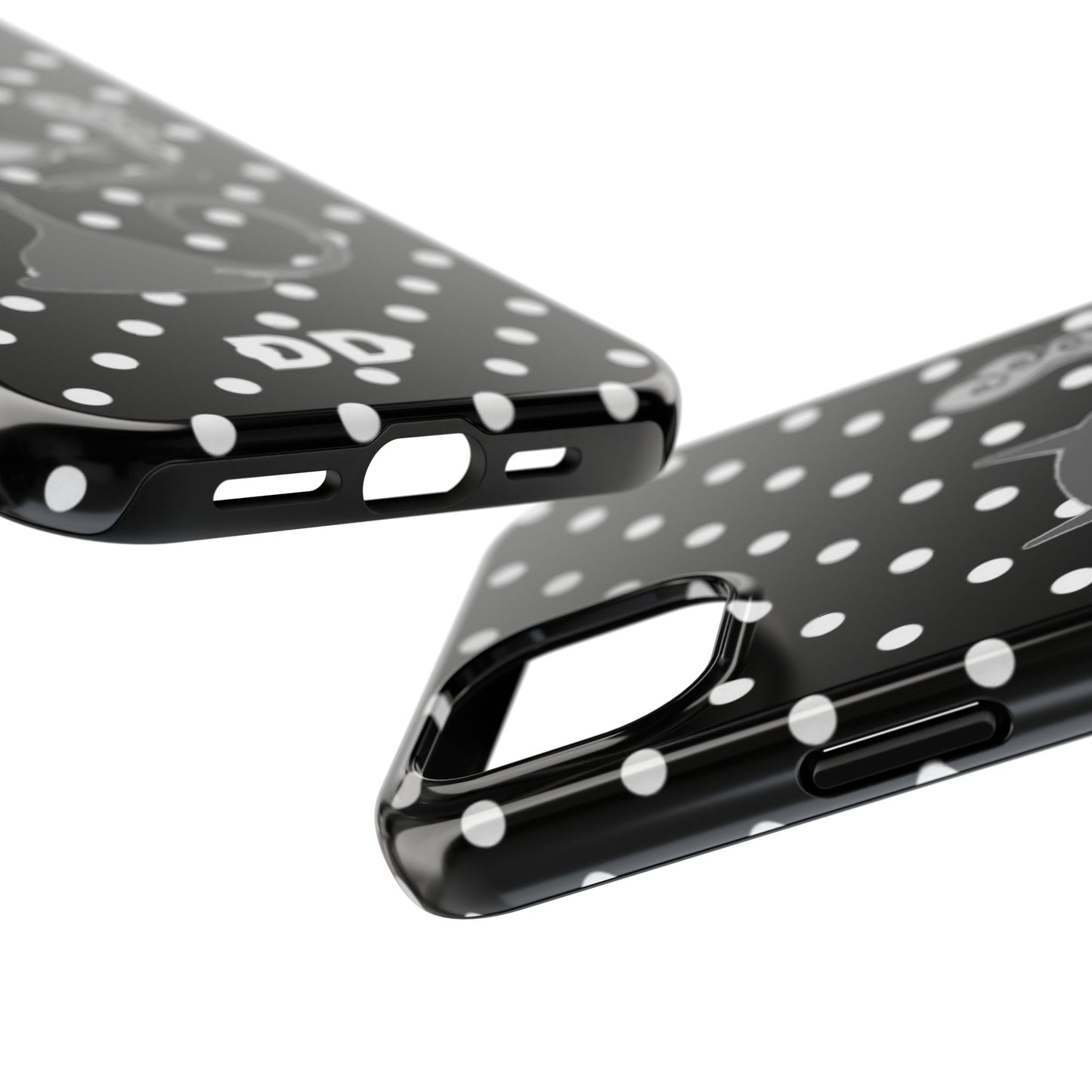Le Cat Phone Case in Black & White Polka Dots